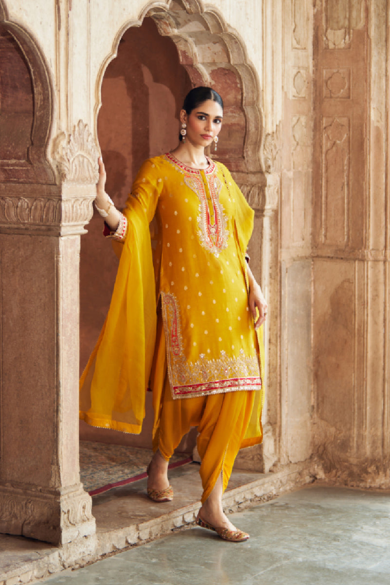 FAHMIDA - MUSTARD SHORT KURTA WITH SALWAR WITH DUPATTA