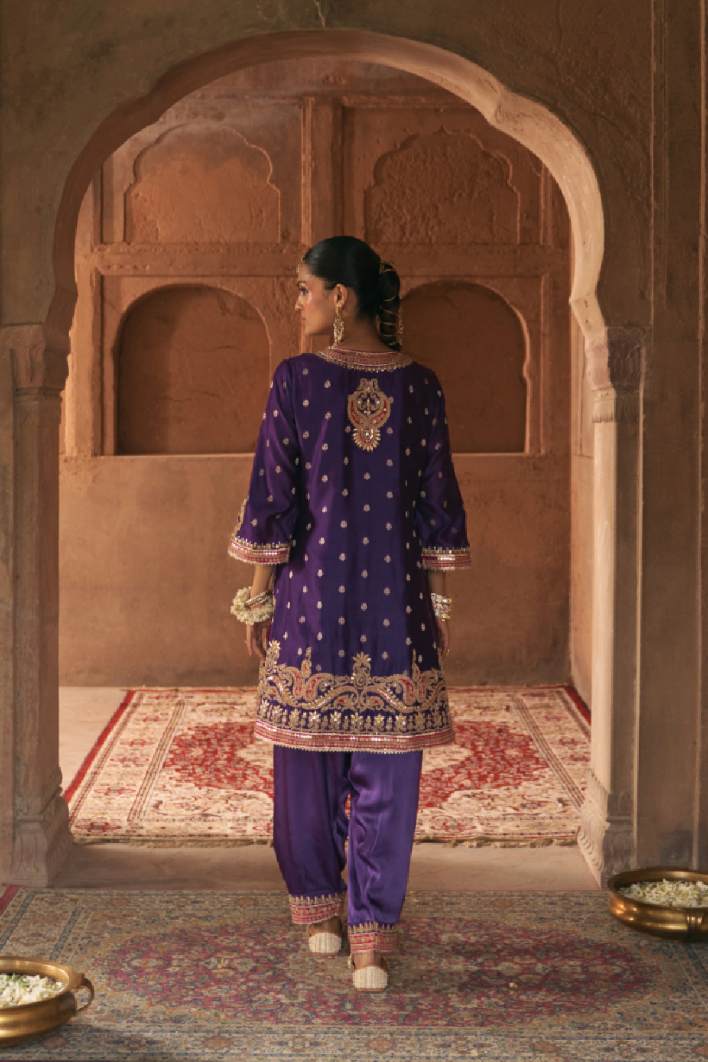 FARHANA - DEEP PURPLE SHORT KURTA WITH SALWAR AND DUPATTA