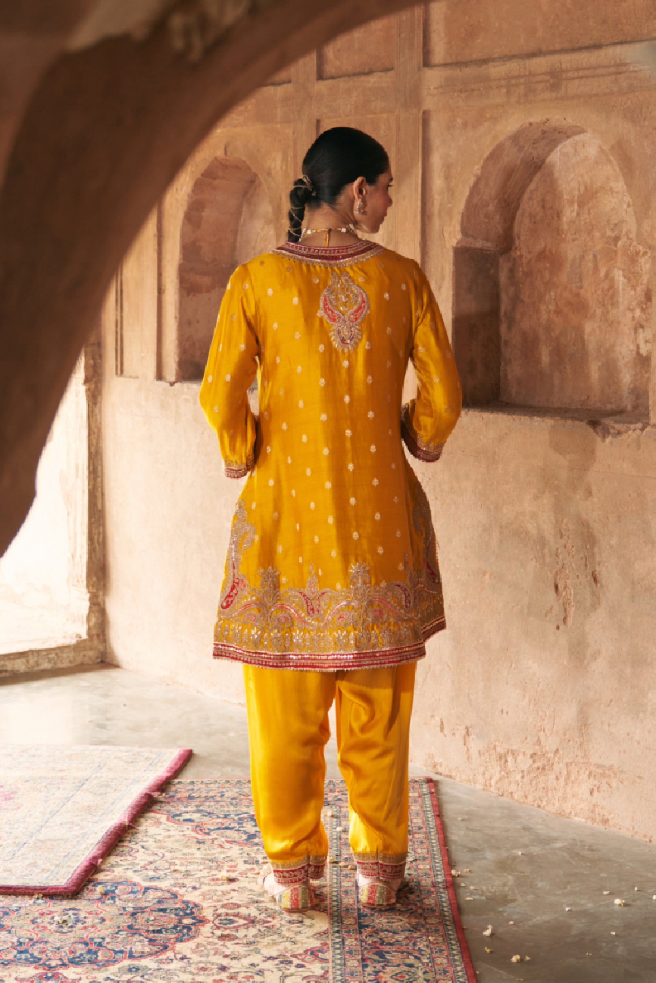FARHANA - MUSTARD SHORT KURTA WITH SALWAR AND DUPATTA