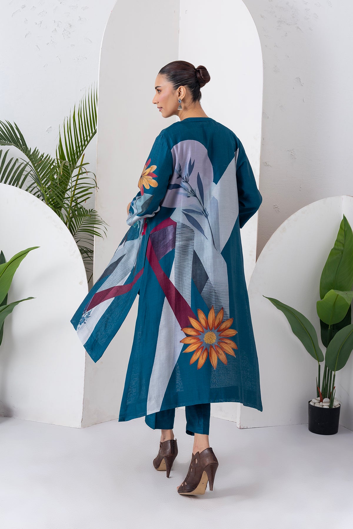 Indigo Silk Chanderi Printed High-Low Dress