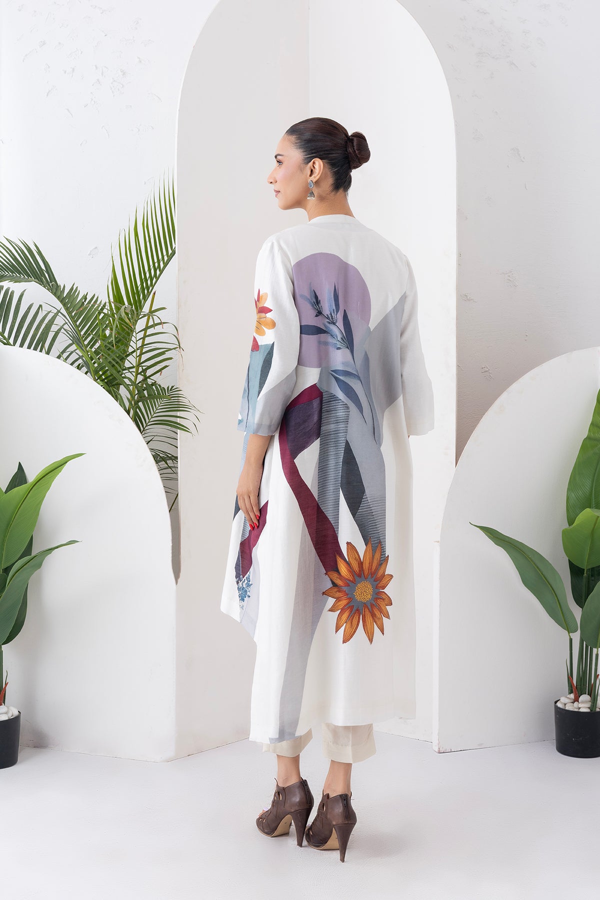 Ivory Silk Chanderi Printed High-Low Dress