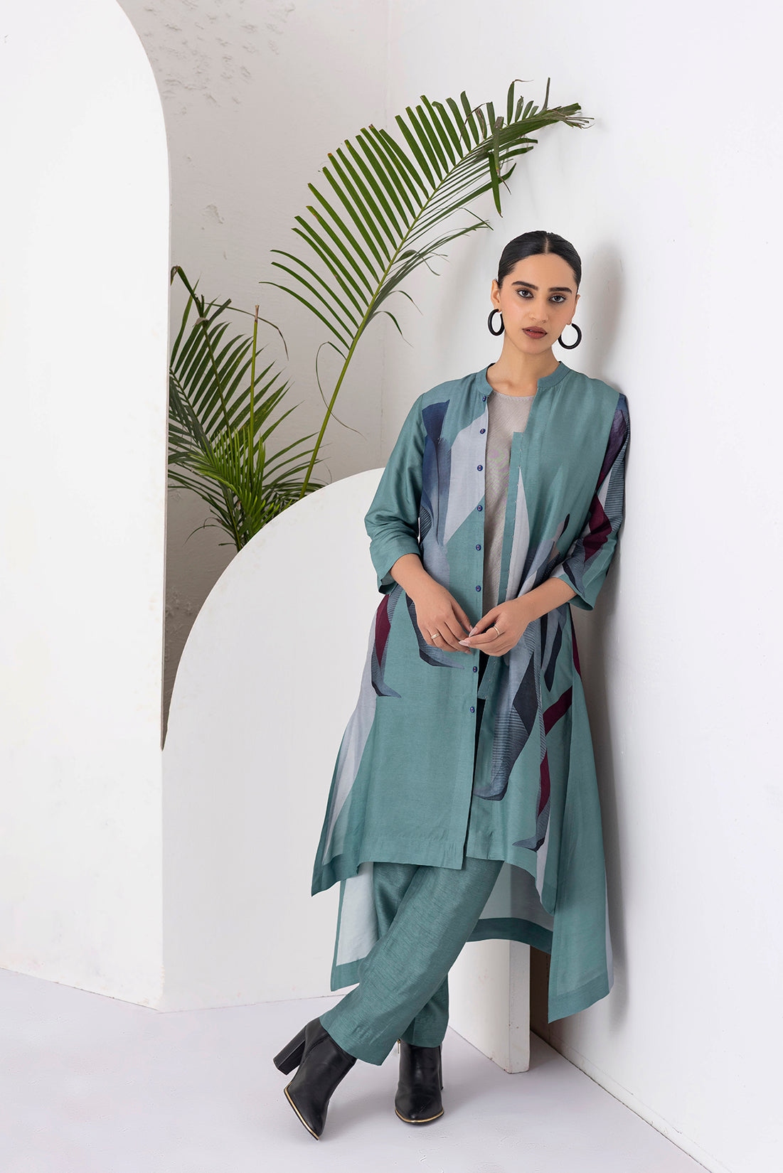 Sage Green Viscose Dupion Printed Dress