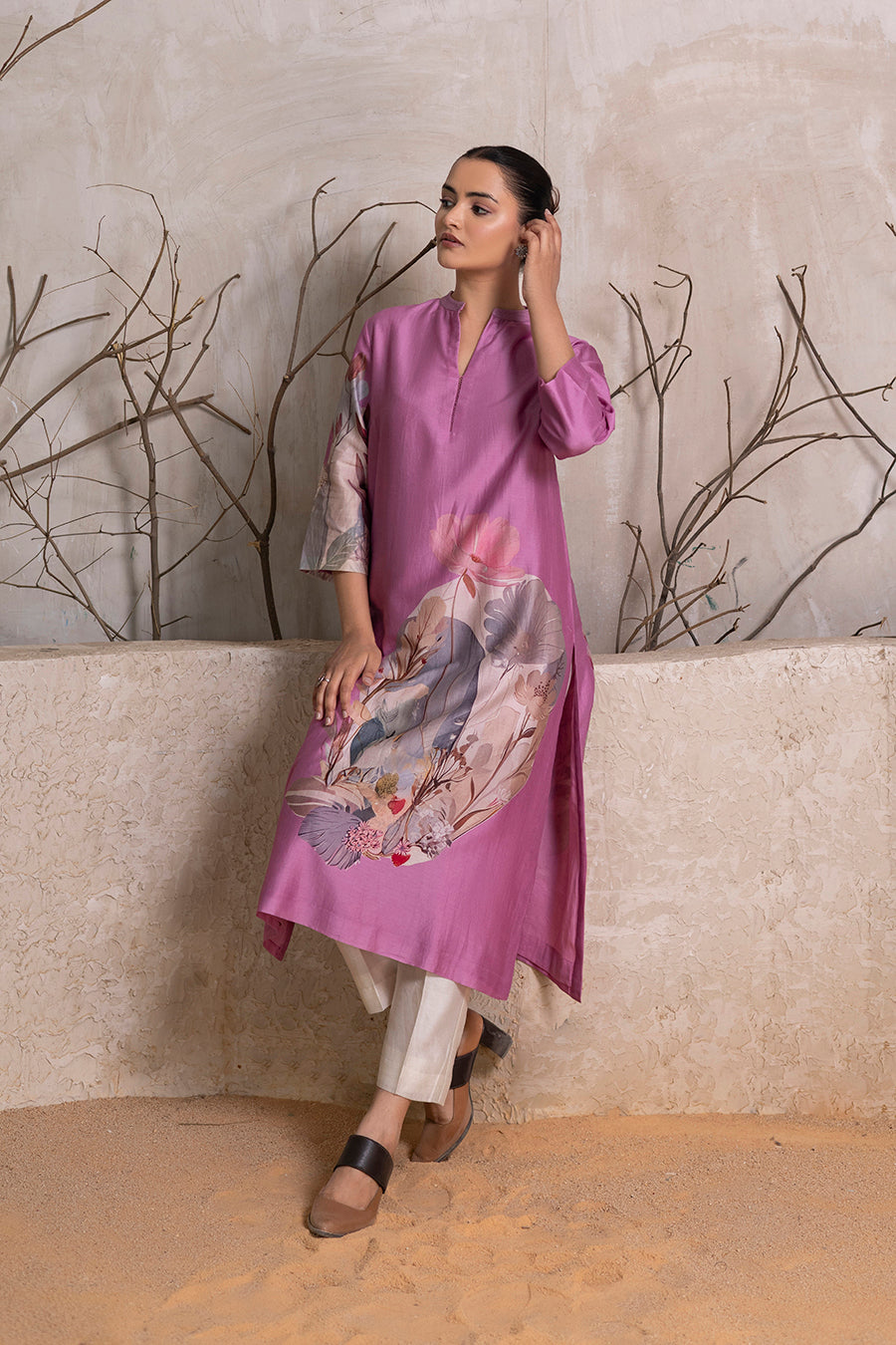 Lavender Silk Chanderi Printed Tunic