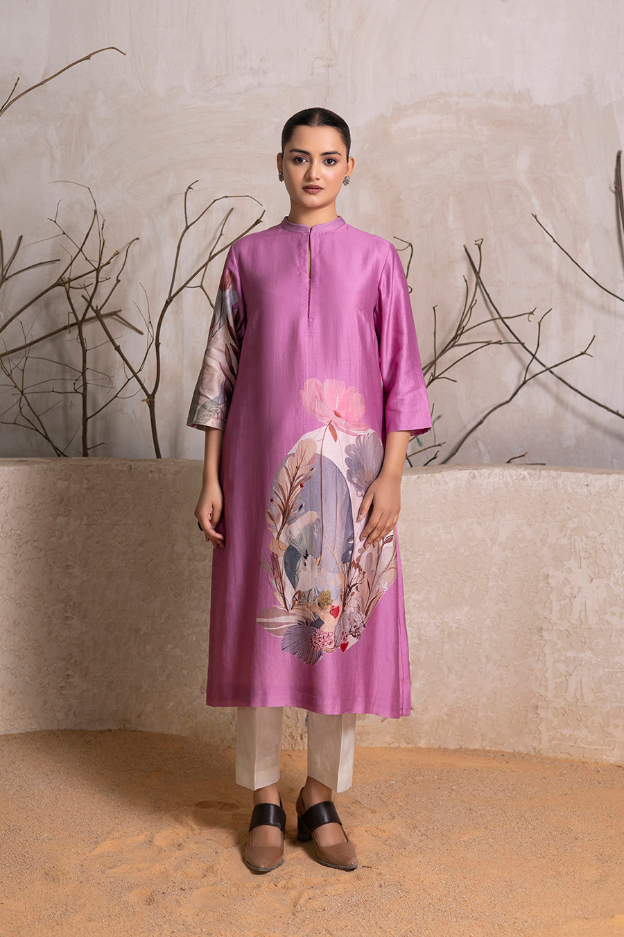 Lavender Silk Chanderi Printed Tunic