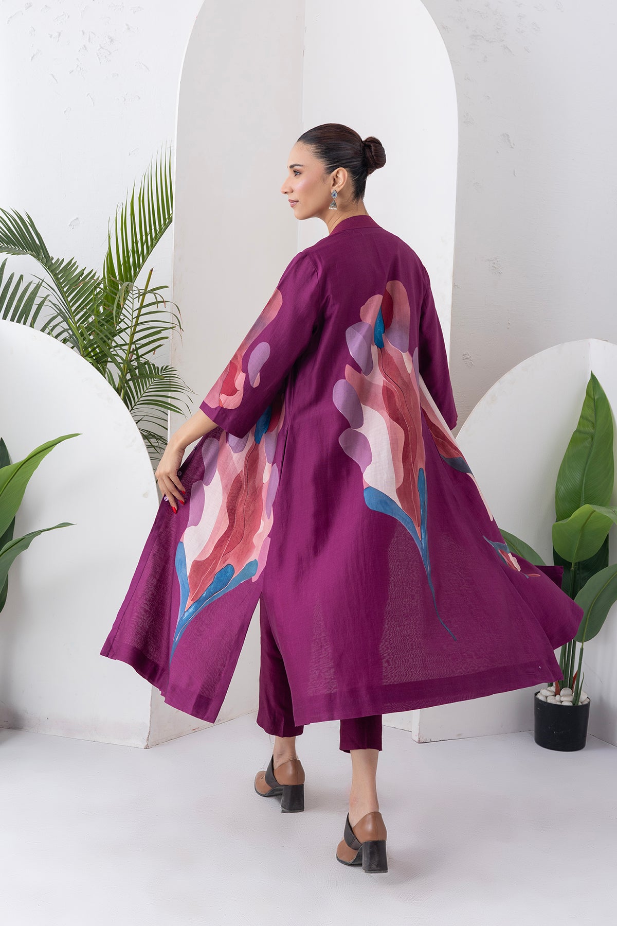 Wine Silk Chanderi Printed Dress