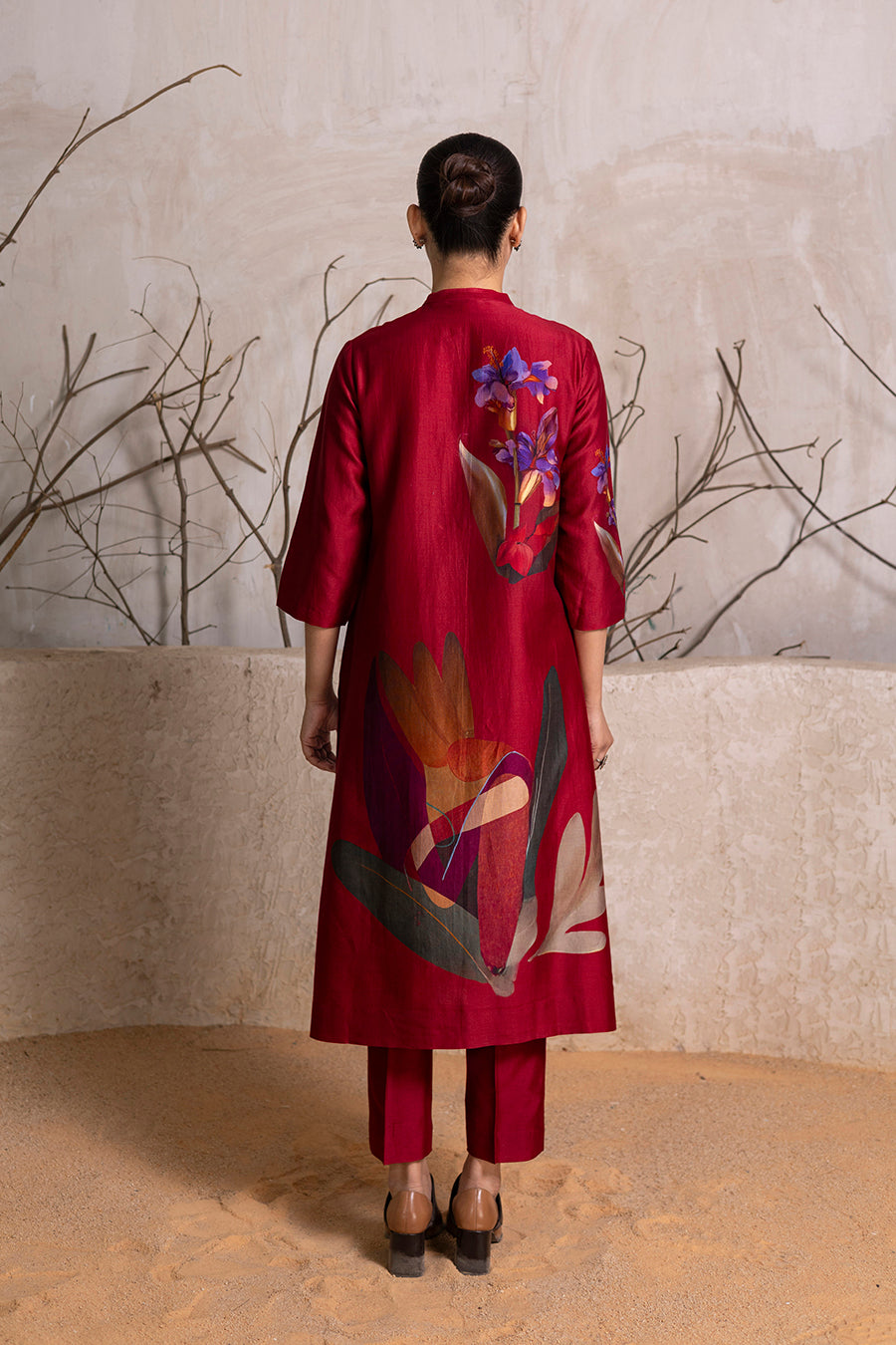 Red Silk Chanderi Printed Tunic