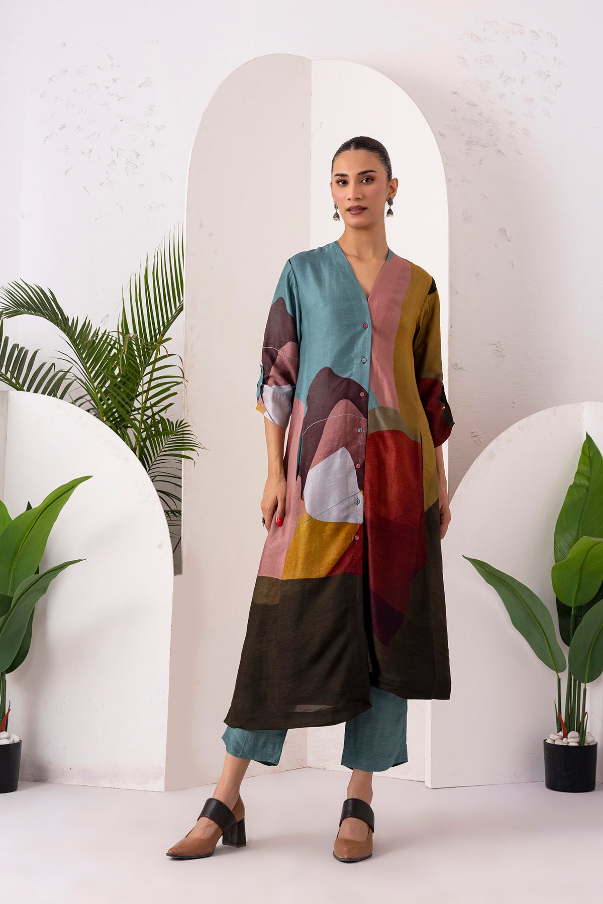Multicoloured Viscose Dupion Printed Dress