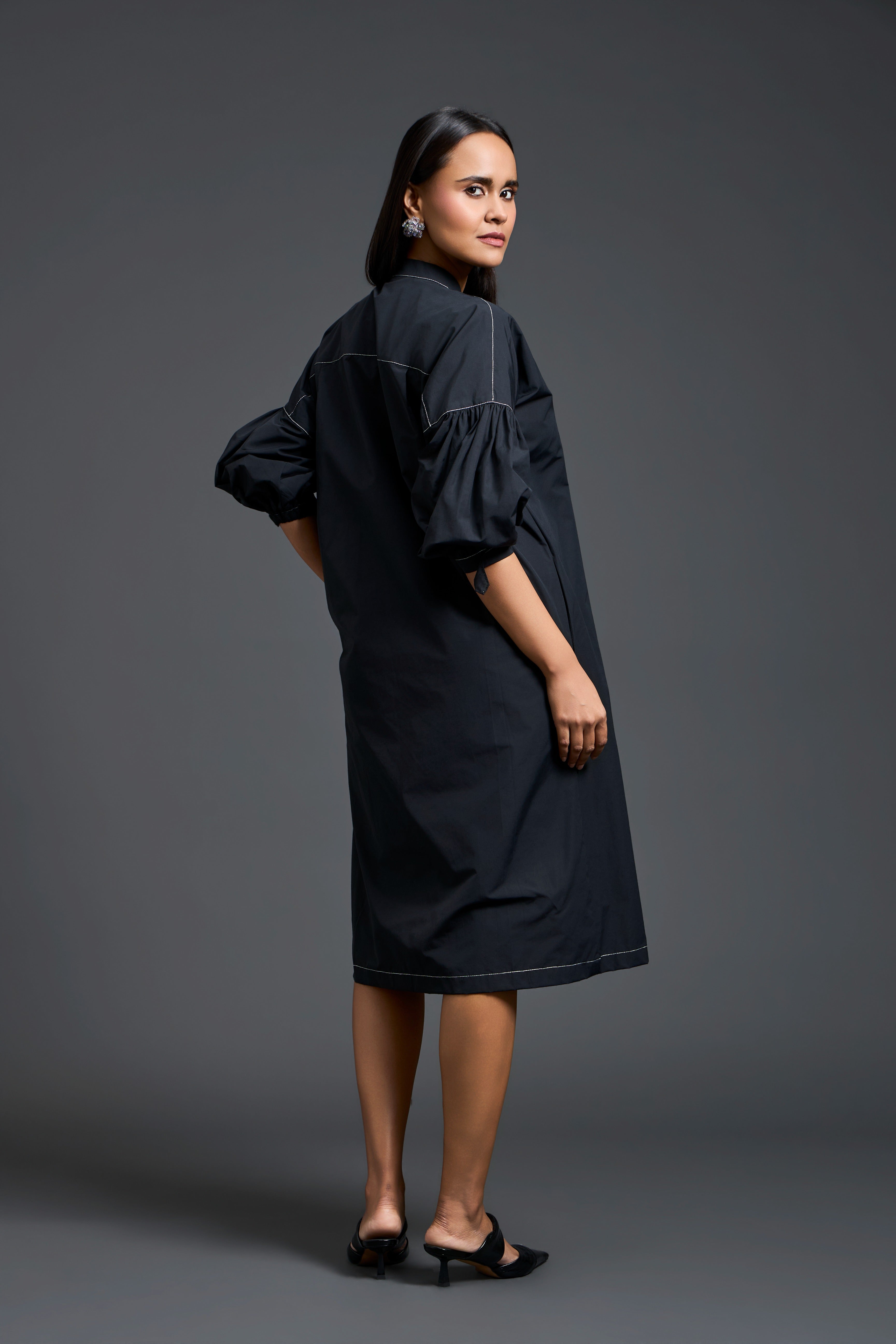 Black Floral Patchwork Shirt Dress
