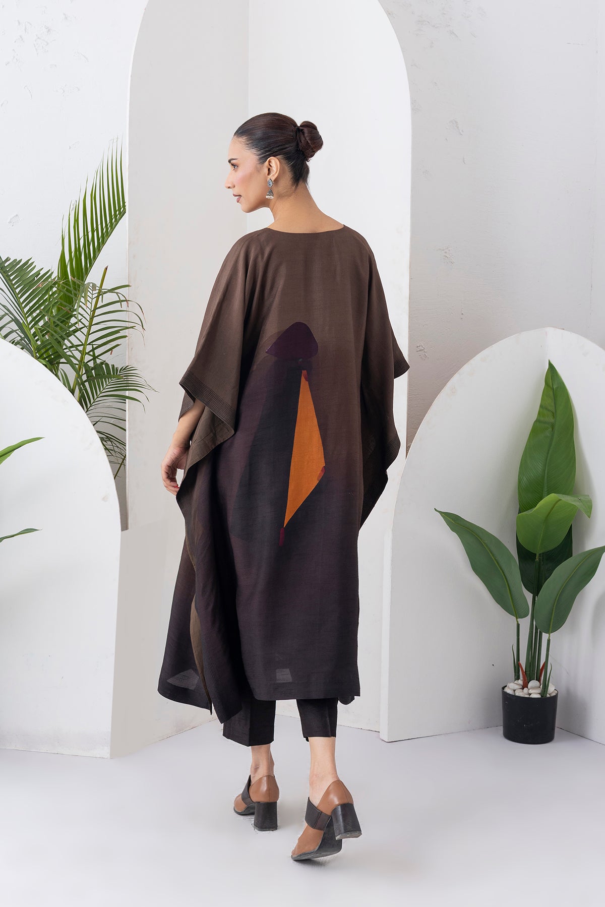 Shades Of Brown Viscose Dupion Printed Kaftan