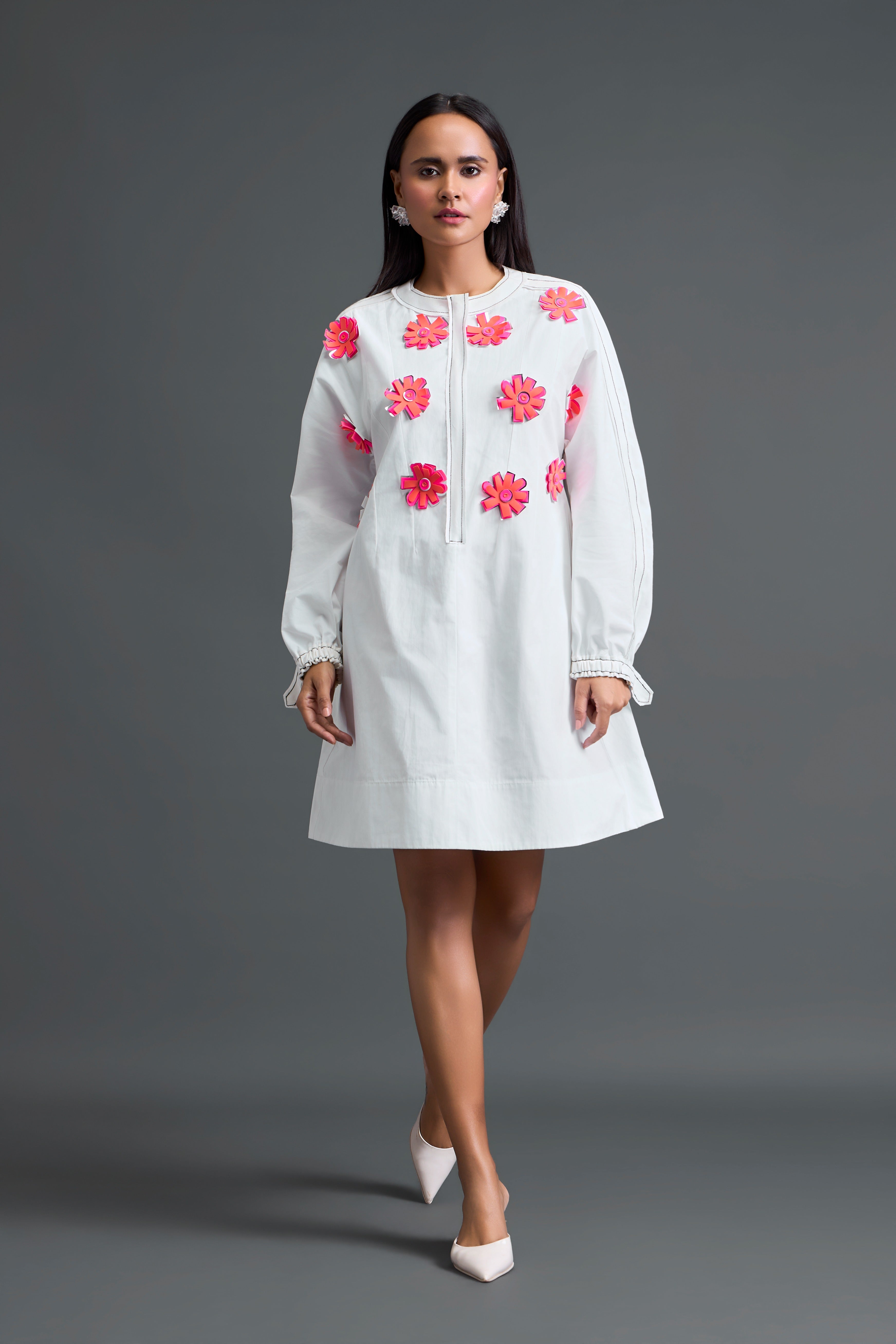 White Floral Patch Dress