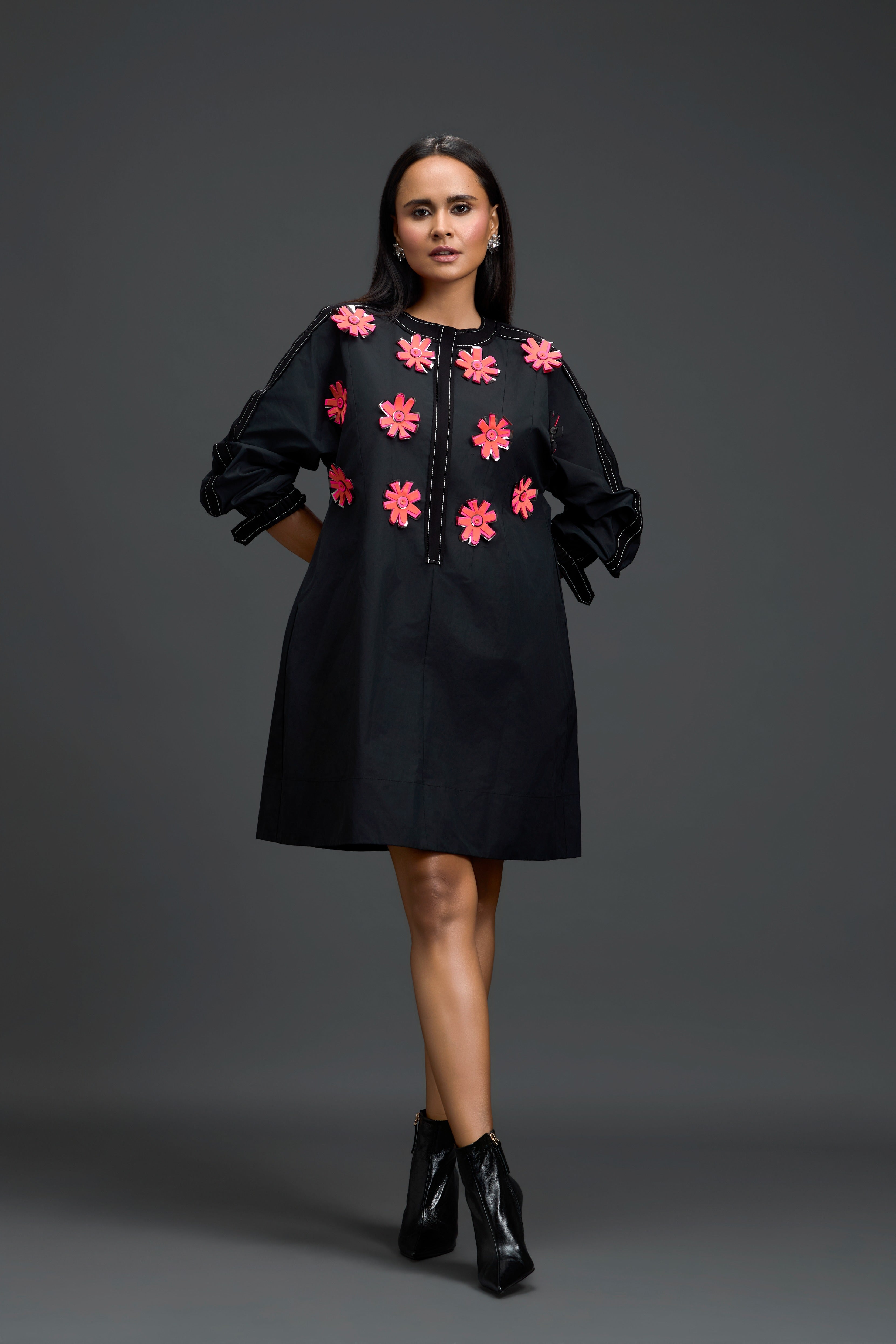 Black Floral Patch Dress
