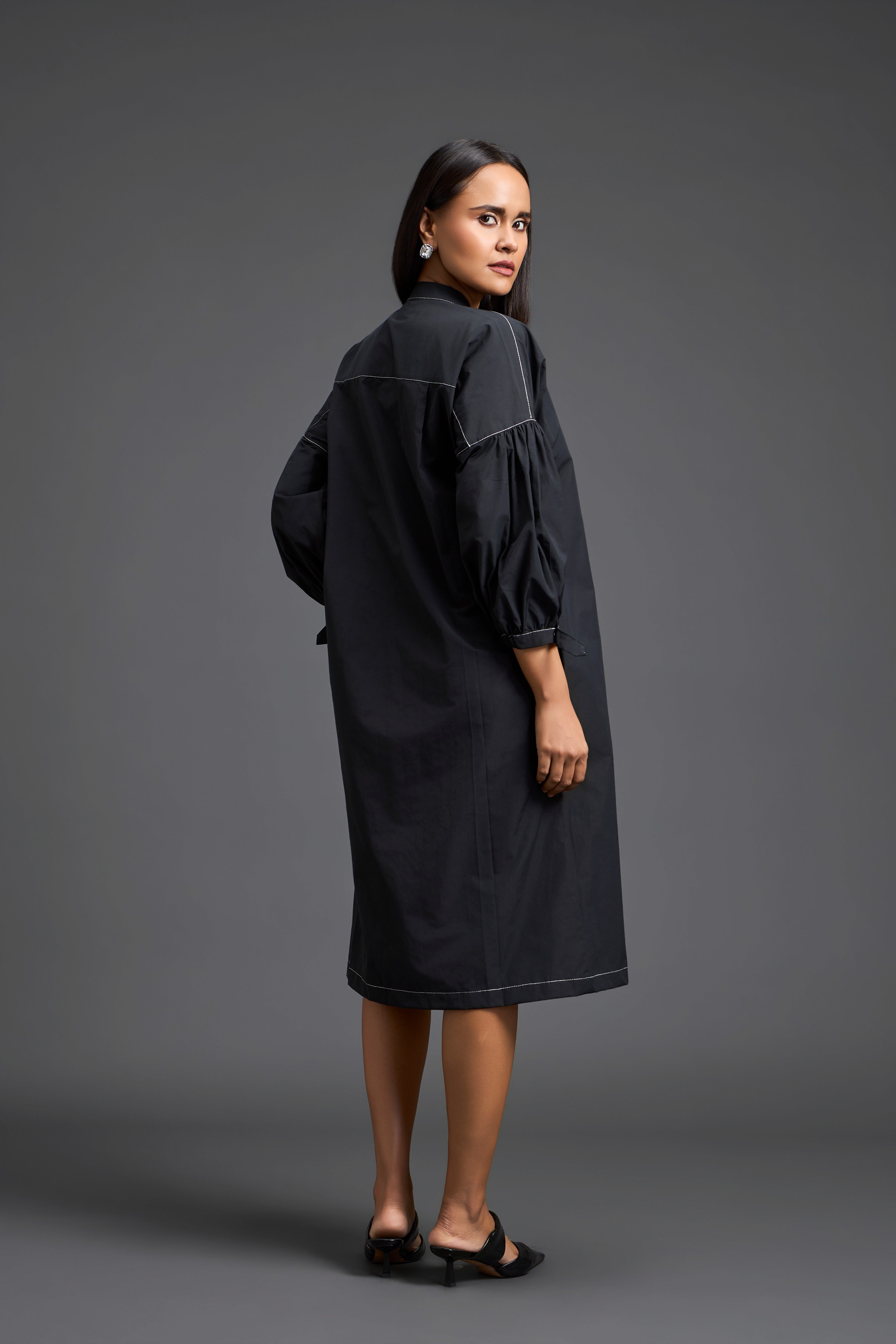 Black Floral Patchwork Shirt Dress
