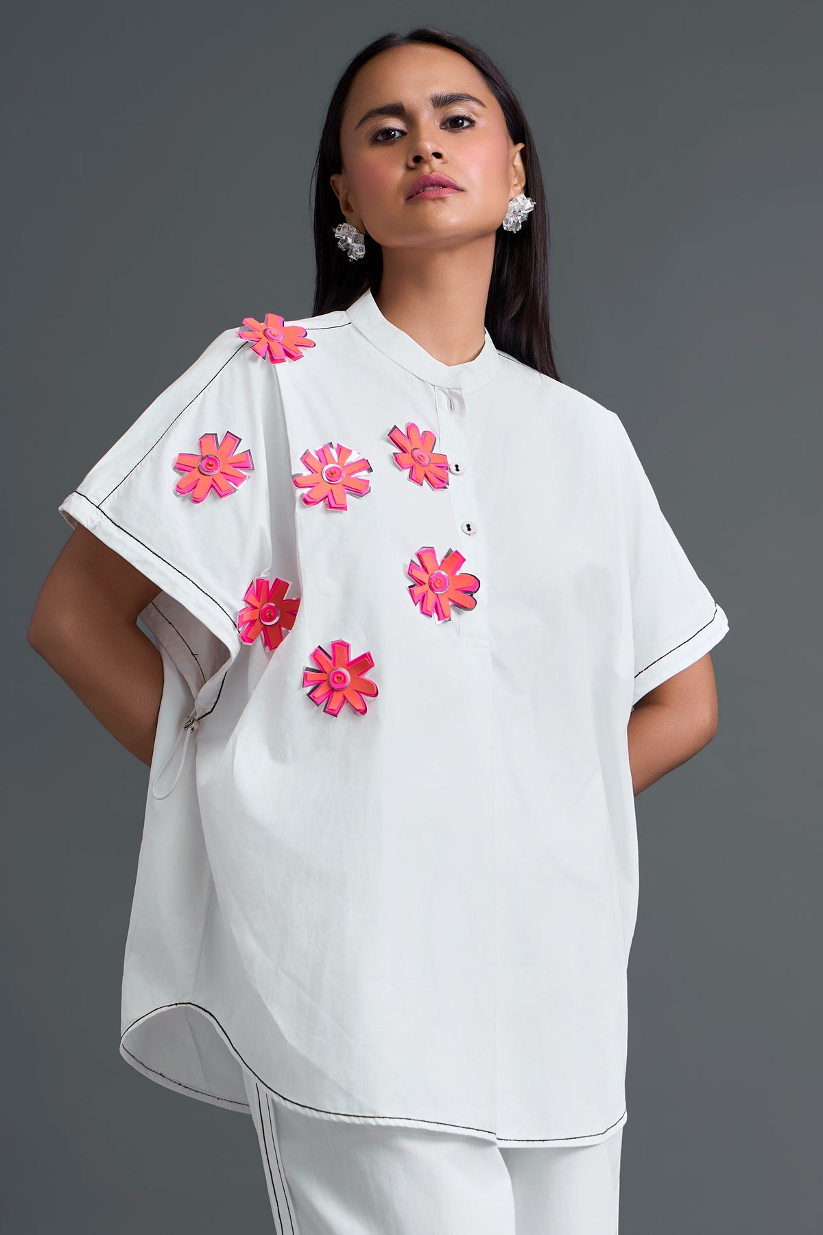 White Floral Patch Top