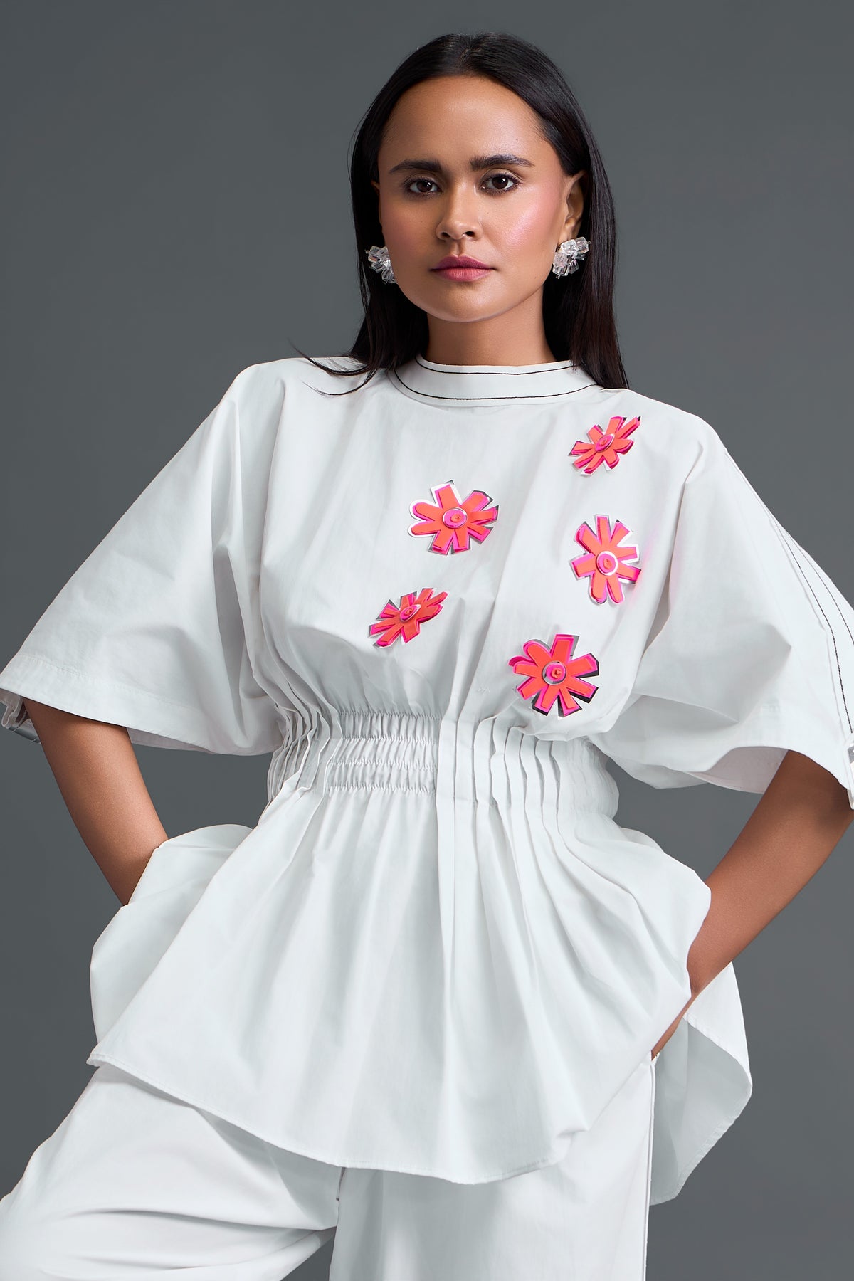 White Floral Peplum Top