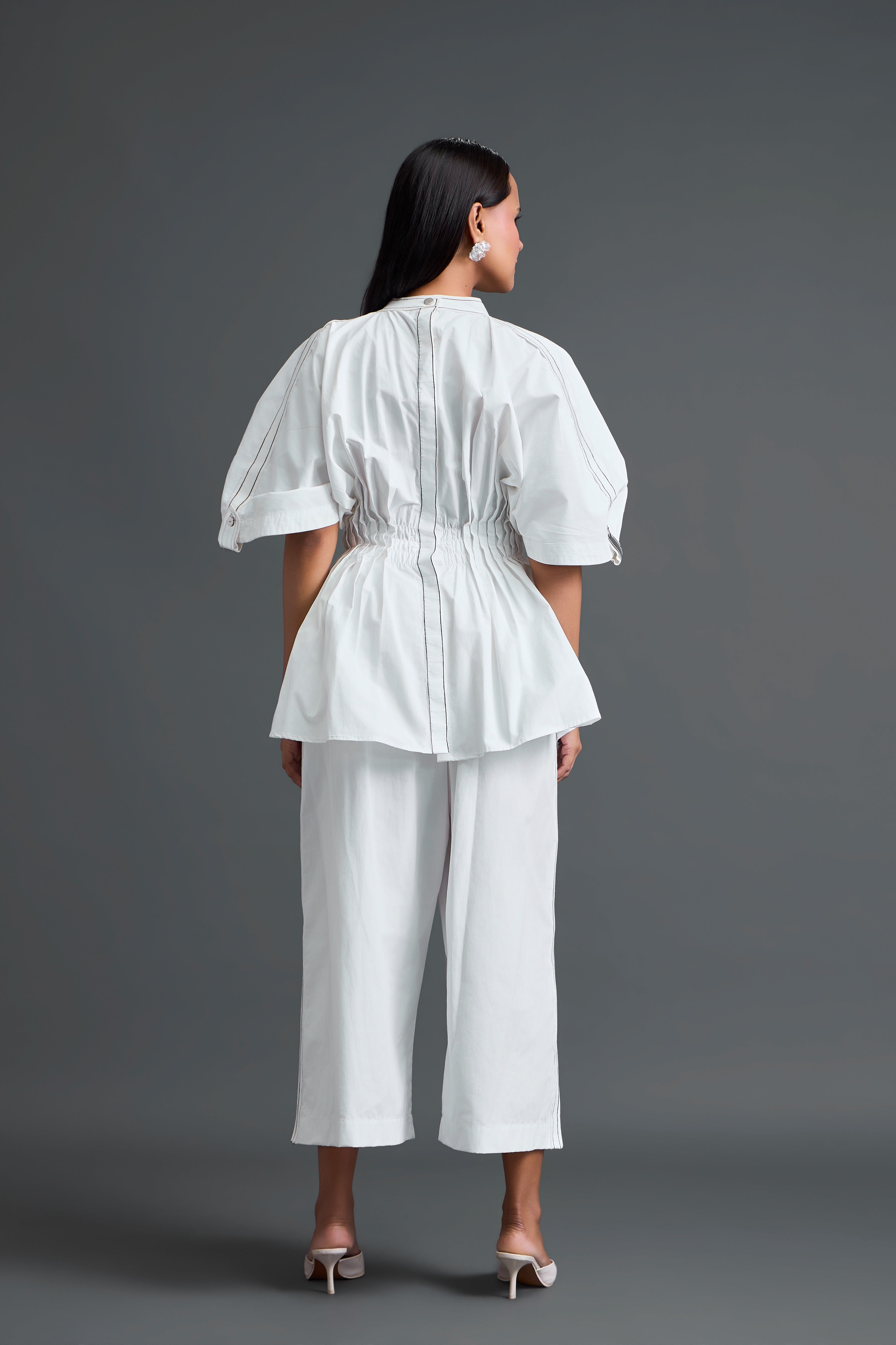 White Floral Peplum Co-Ord Set