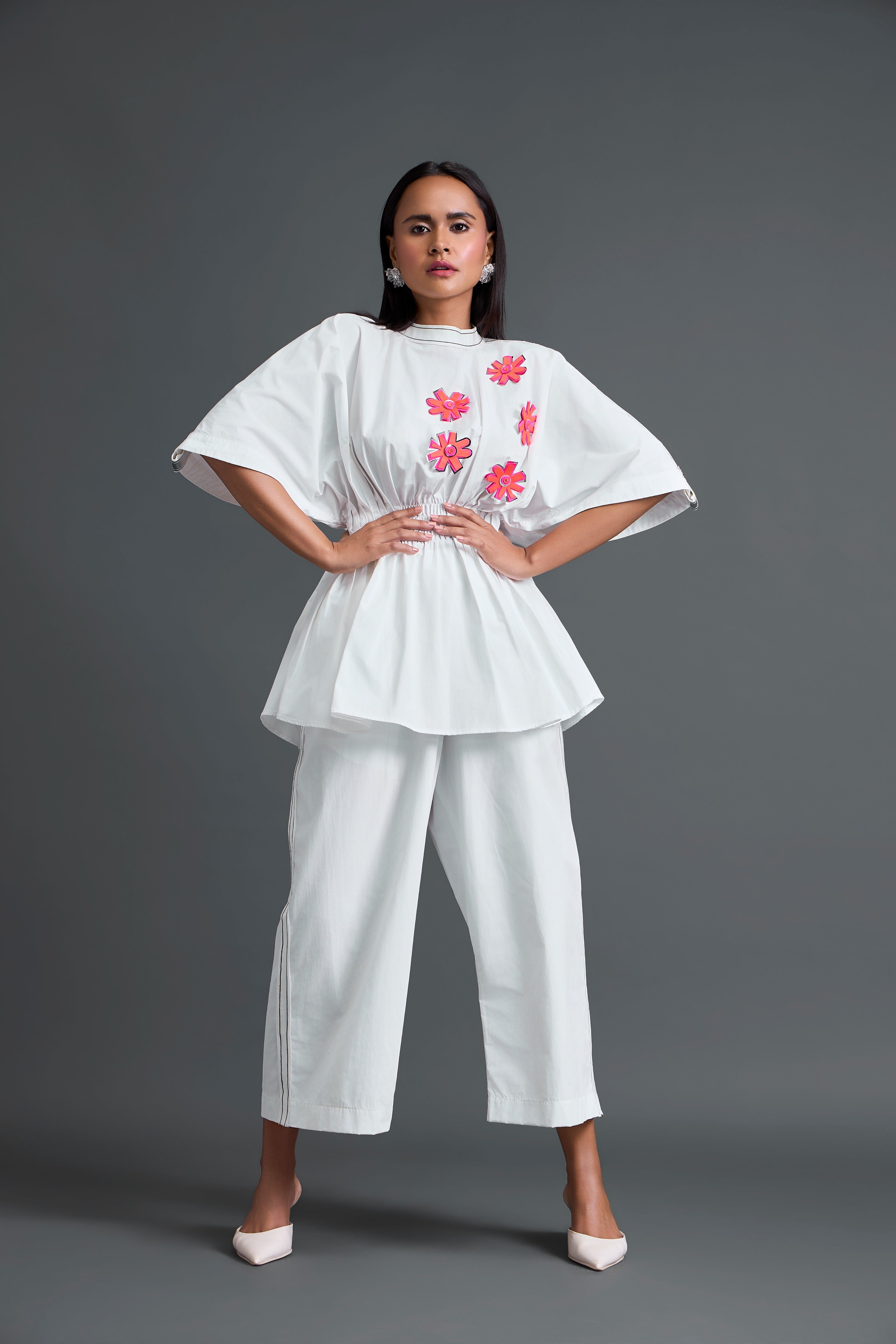 White Floral Peplum Co-Ord Set