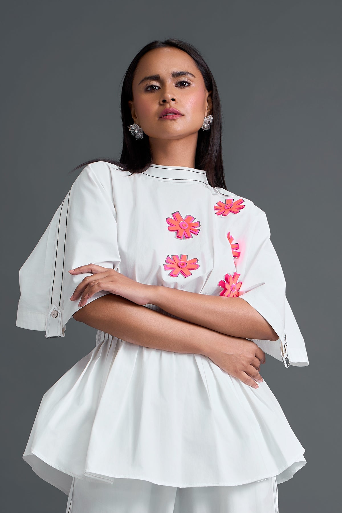 White Floral Peplum Top