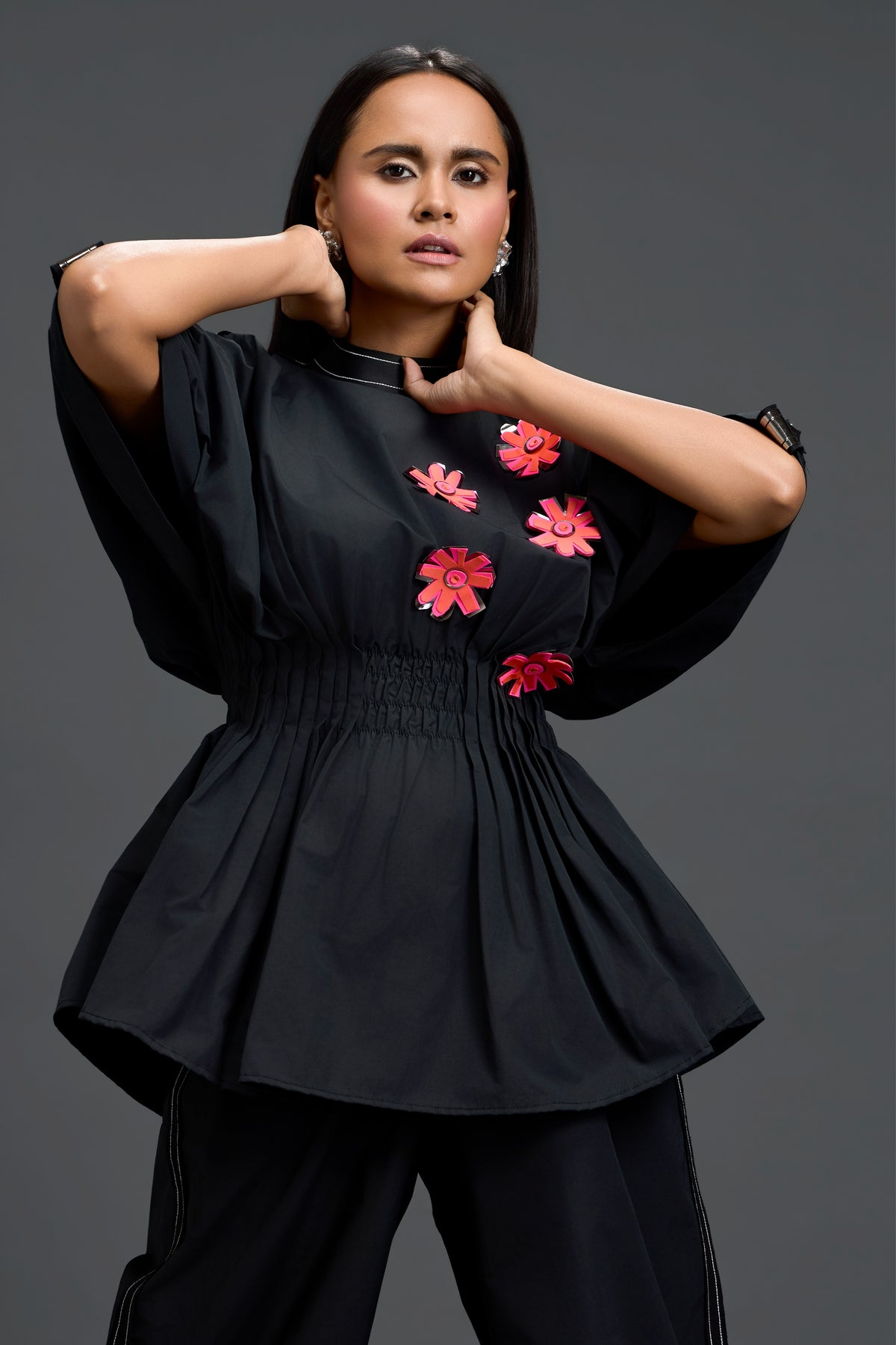 Black Floral Peplum Top