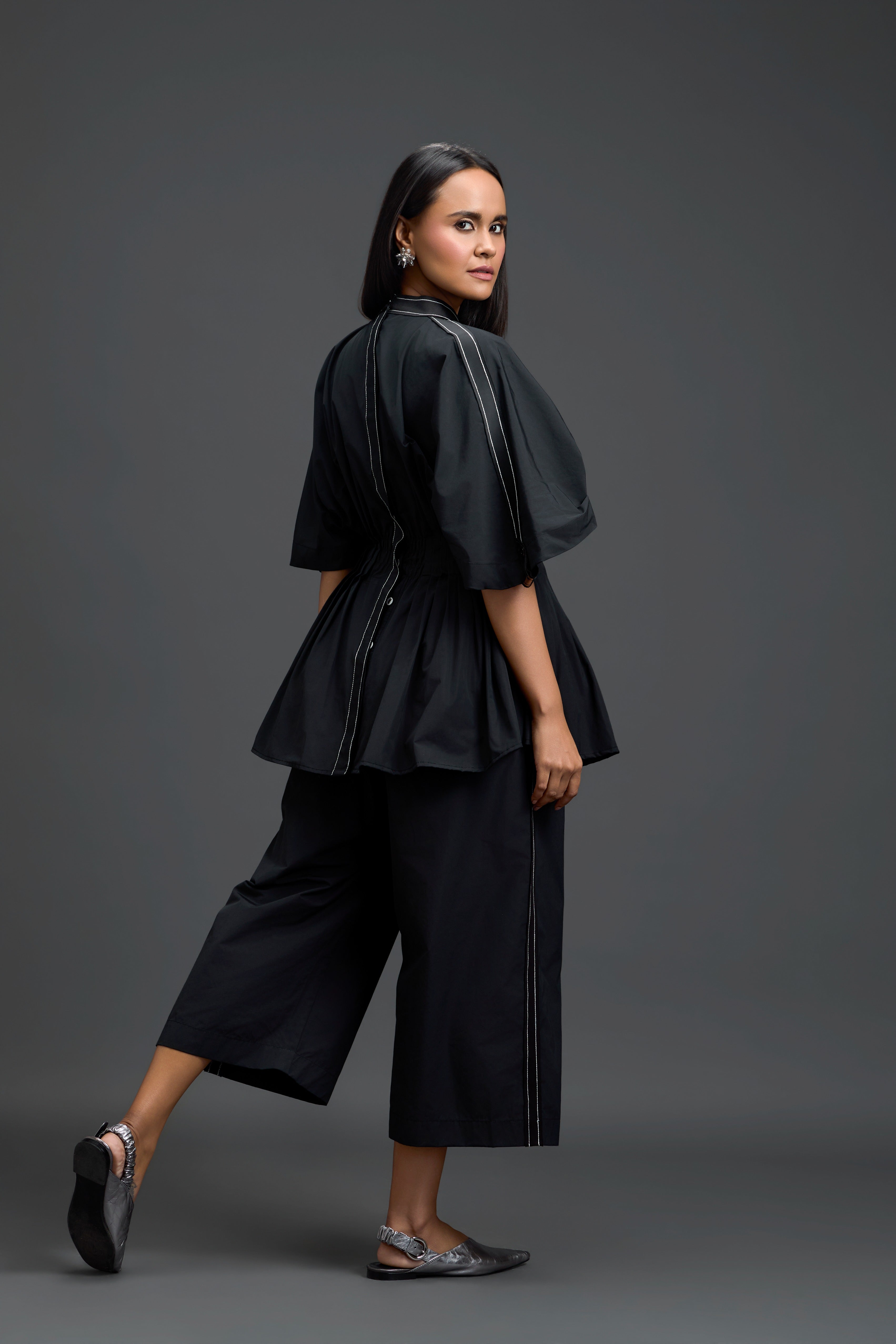 Black Floral Peplum Co-Ord Set