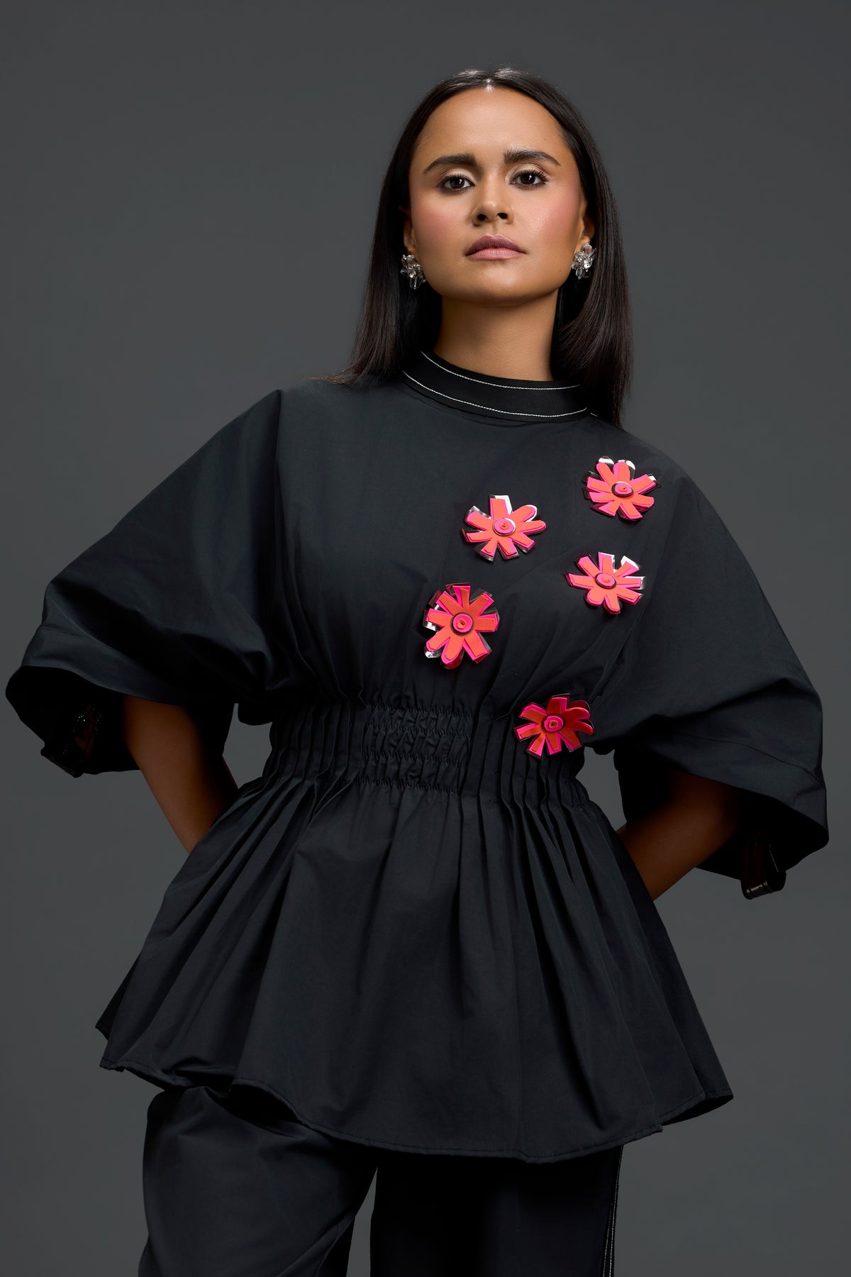 Black Floral Peplum Top