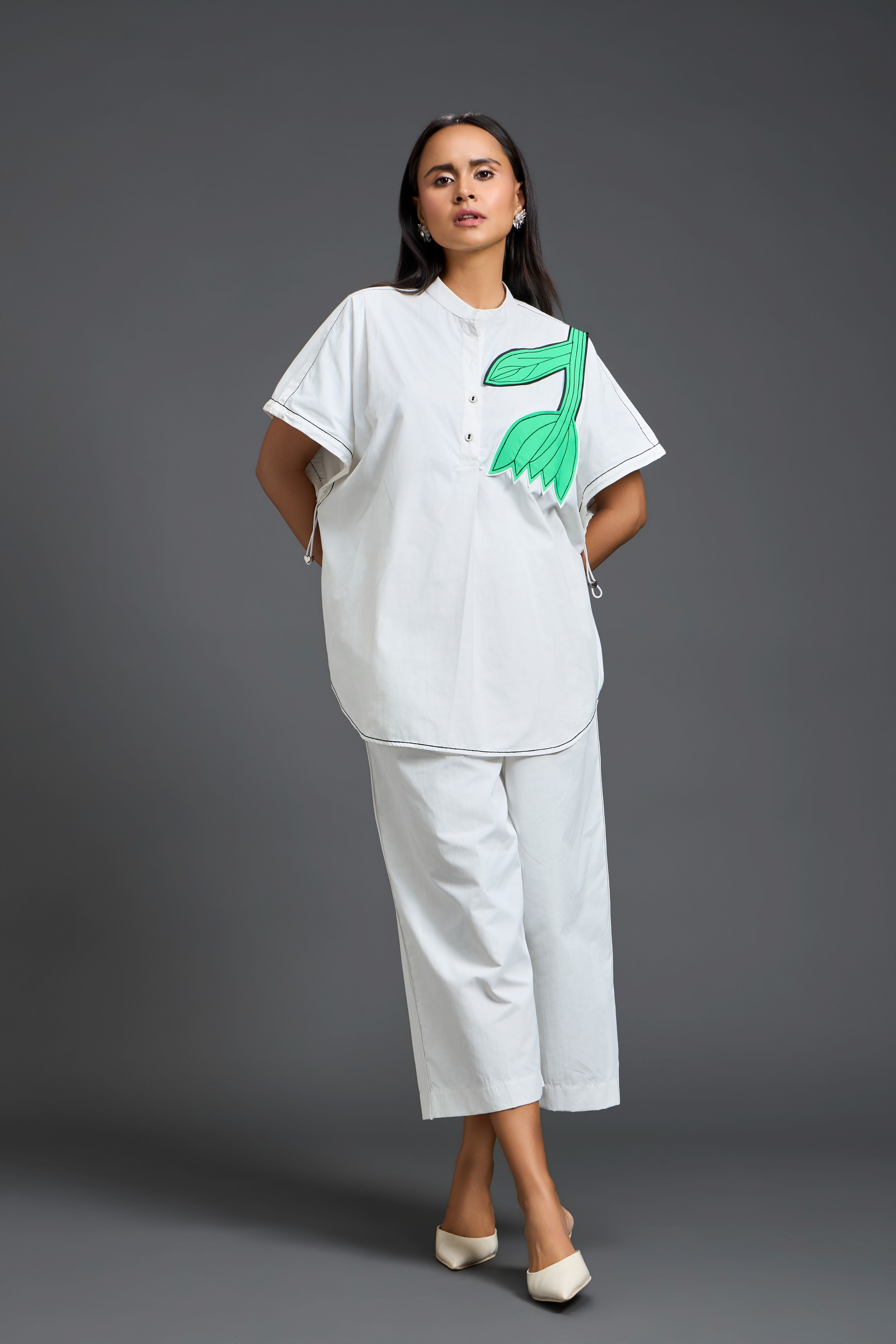 White Floral Patchwork Shirt & Cropped Trouser Set