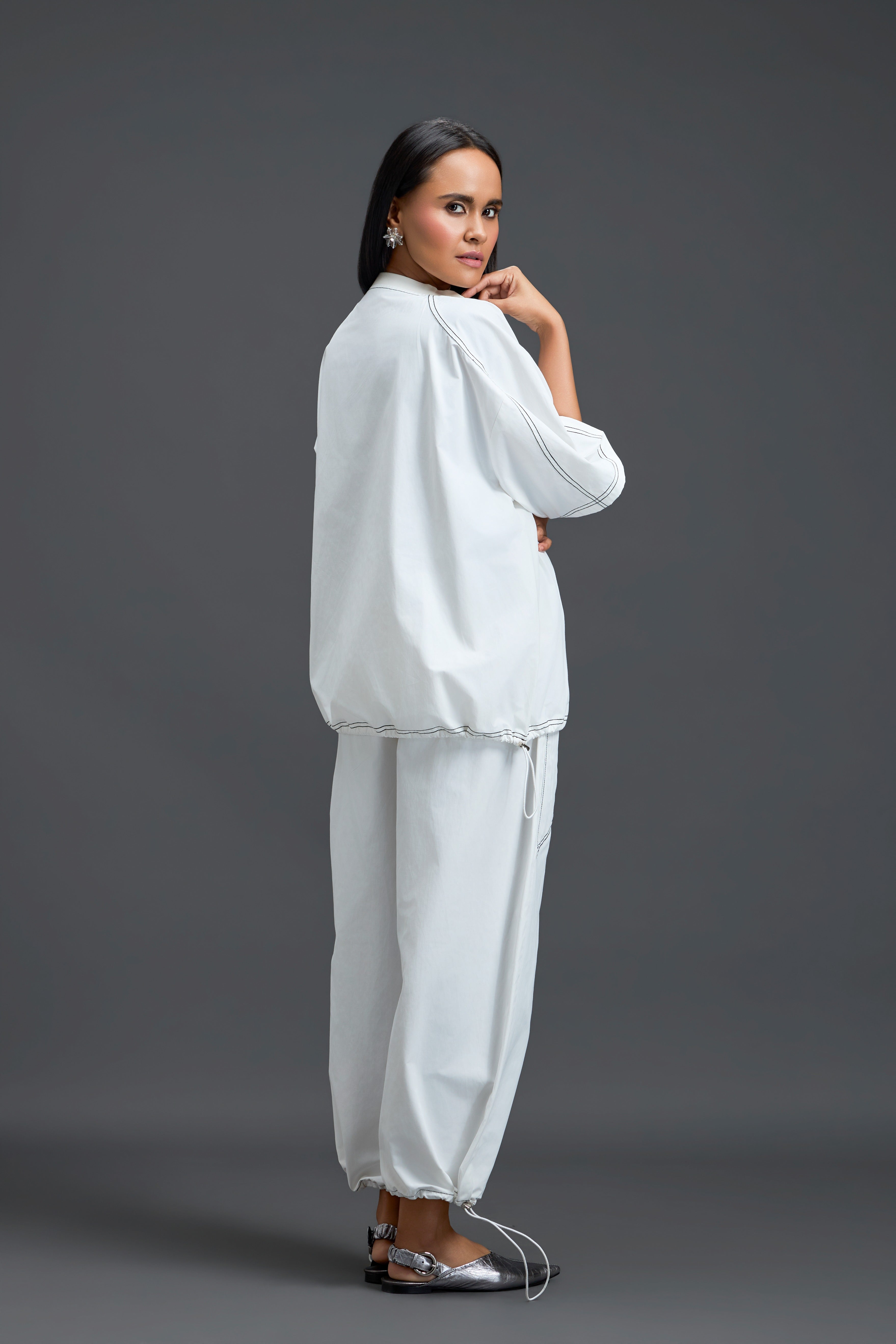 White Floral Patch Top & Drawstring Trouser Set