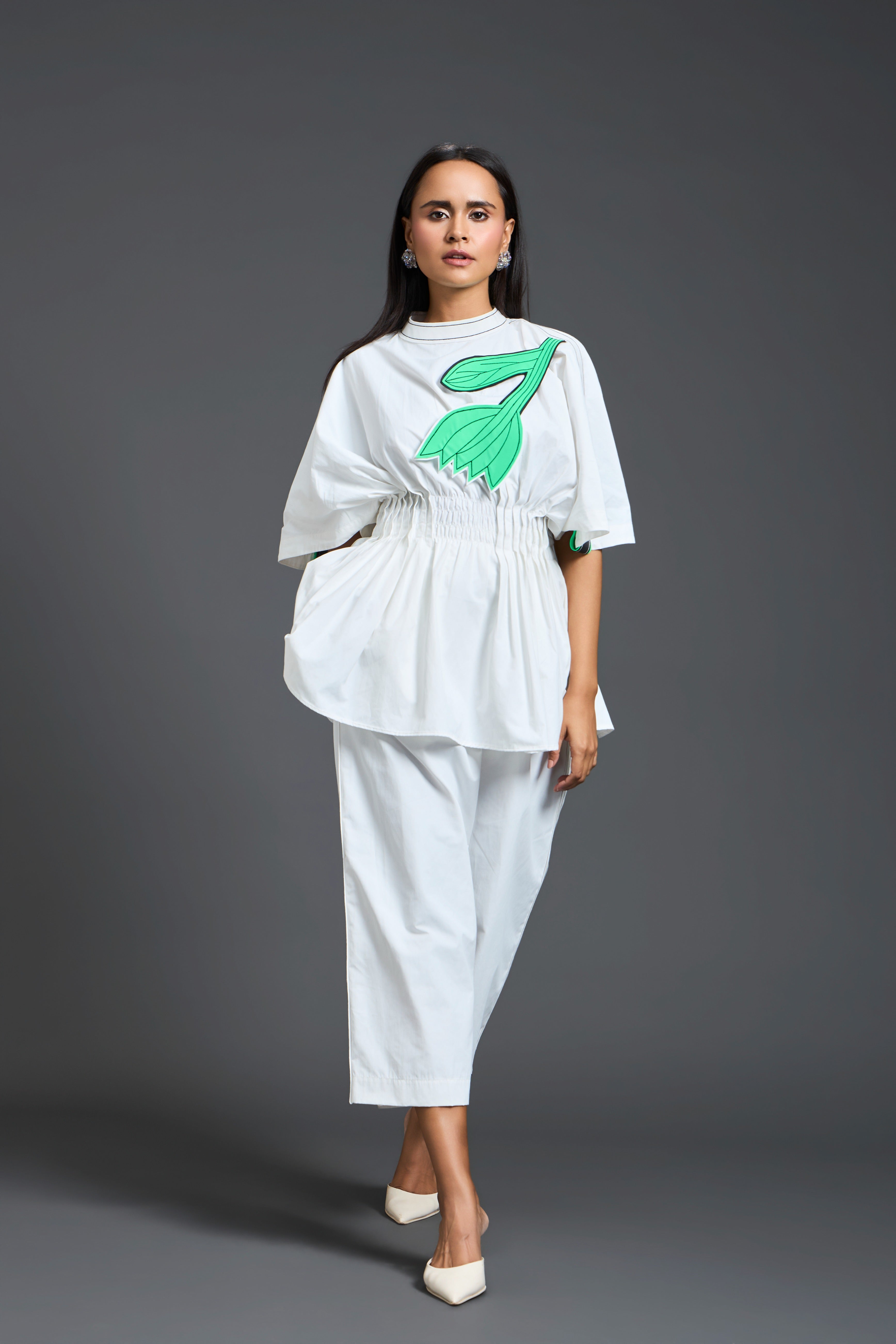 White Floral Peplum Trouser Set