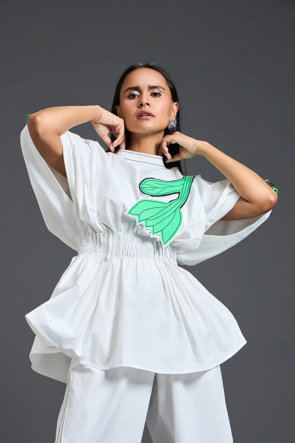 White Floral Smocked Peplum Top
