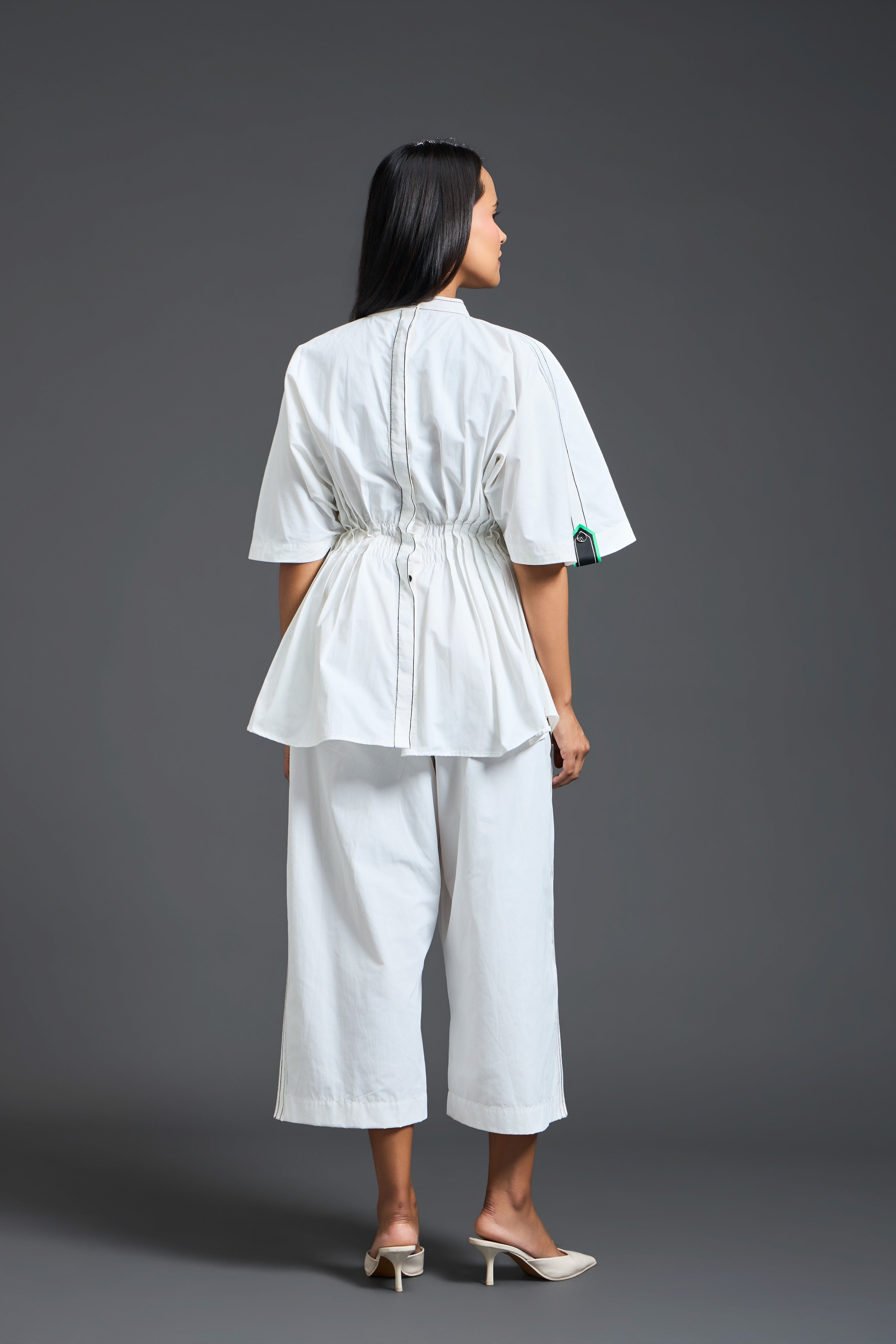 White Floral Peplum Trouser Set