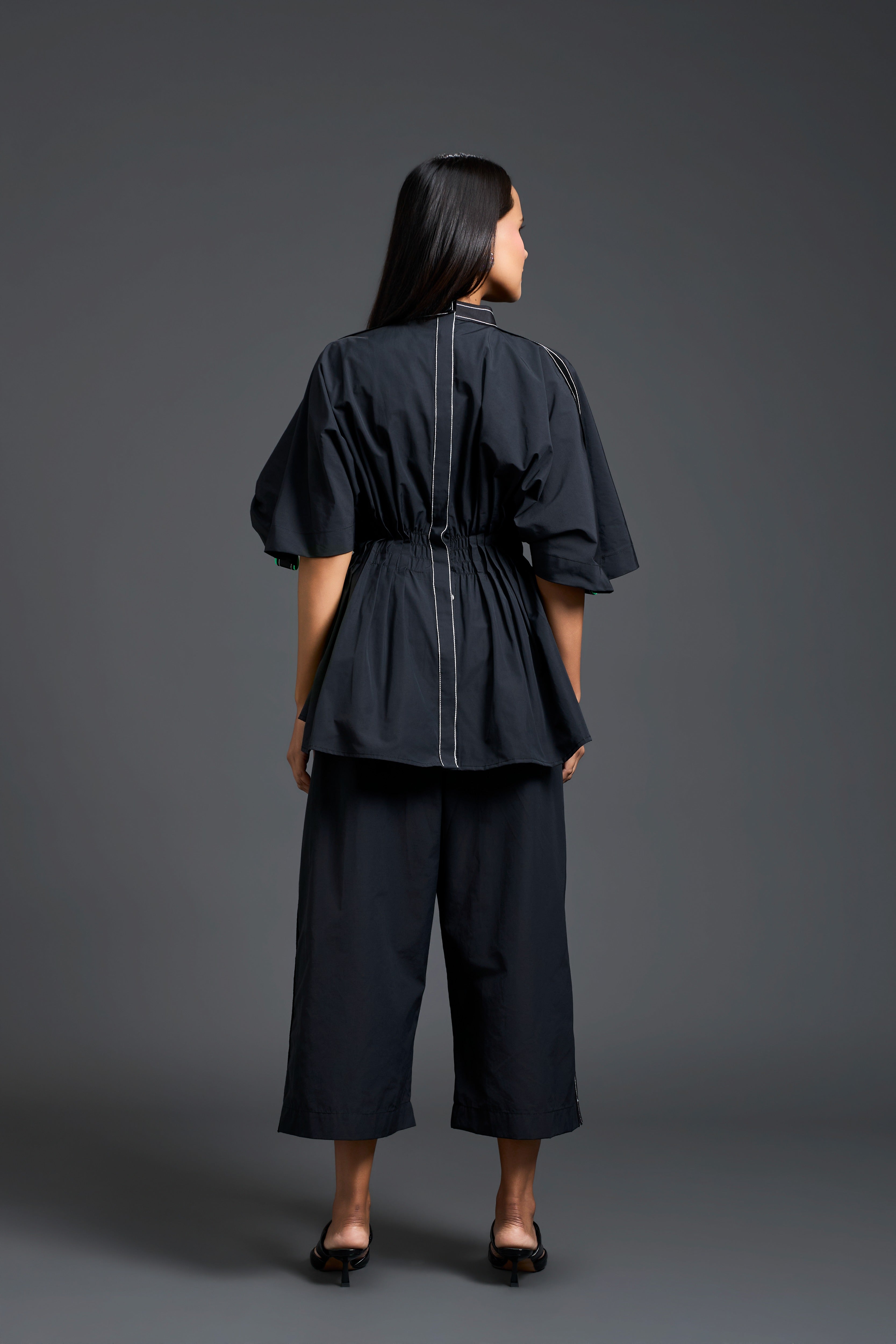 Black Floral Peplum Trouser Set