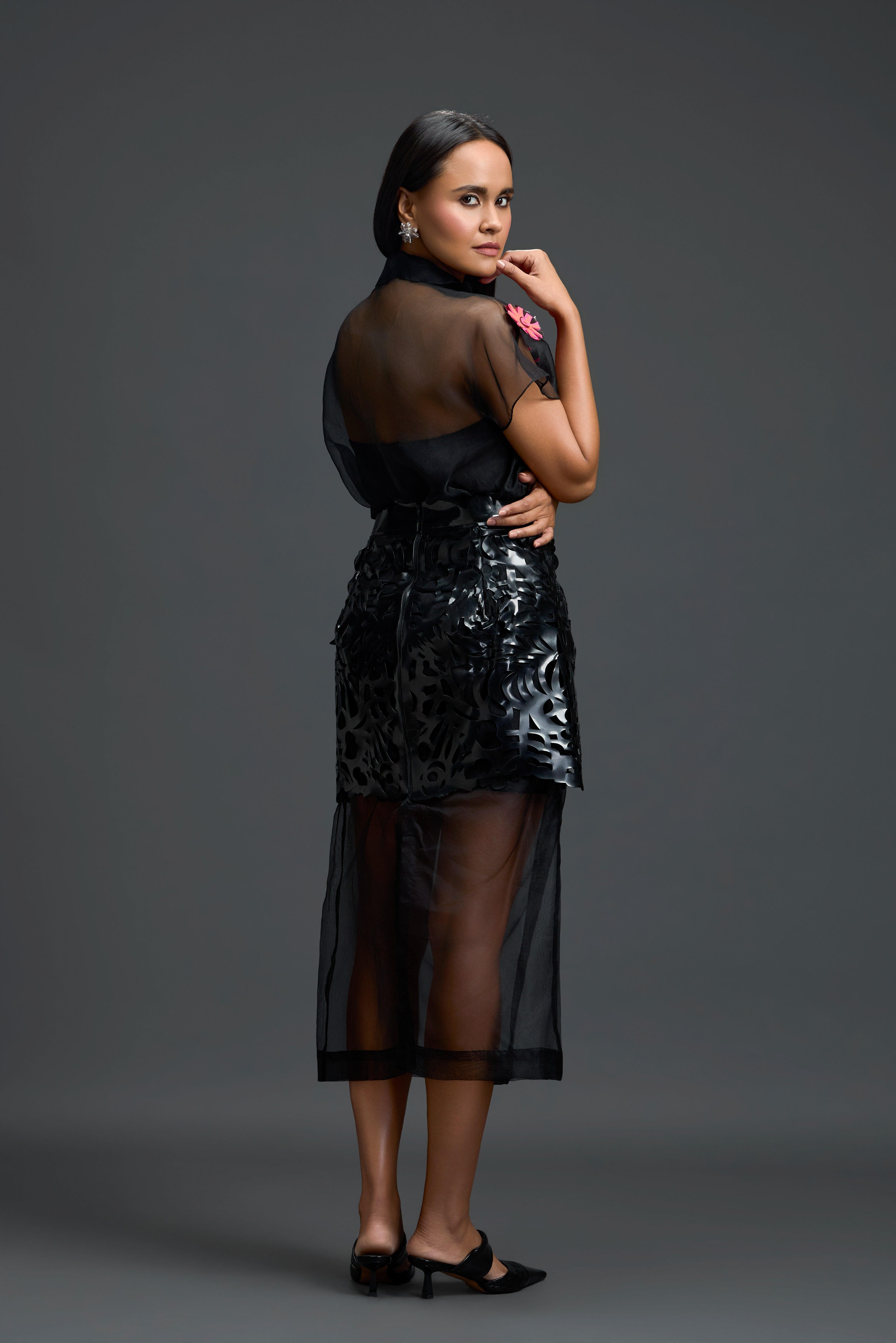 Twisted Bustier & Laser-Cut Skirt Set