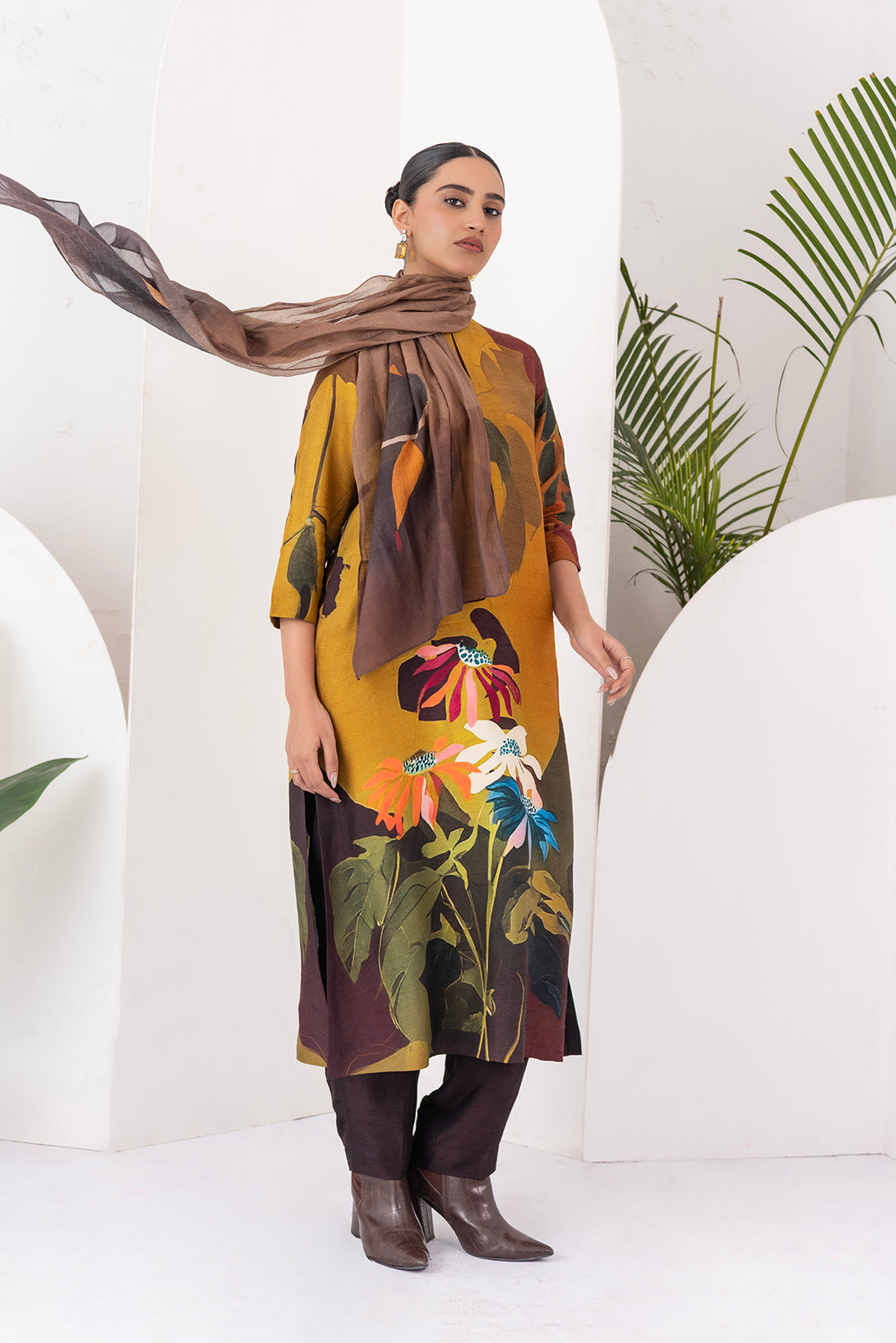Shades Of Brown Thin Chanderi Printed Stole