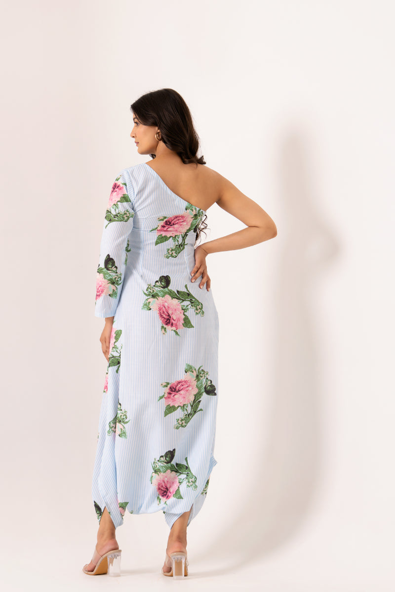 Striped One-Shoulder Dhoti Jumpsuit