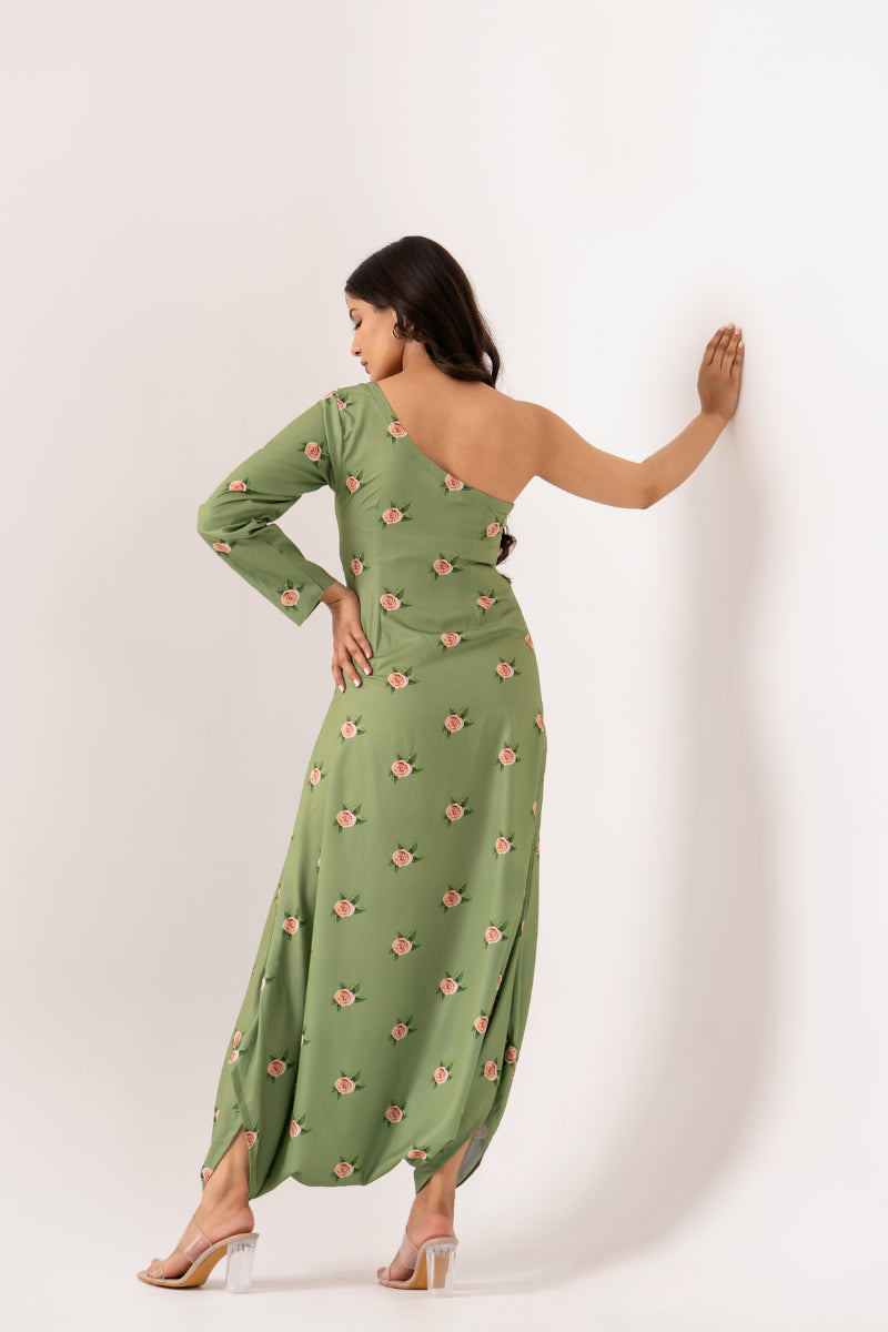 Seafoam Green One-Shoulder Dhoti Jumpsuit