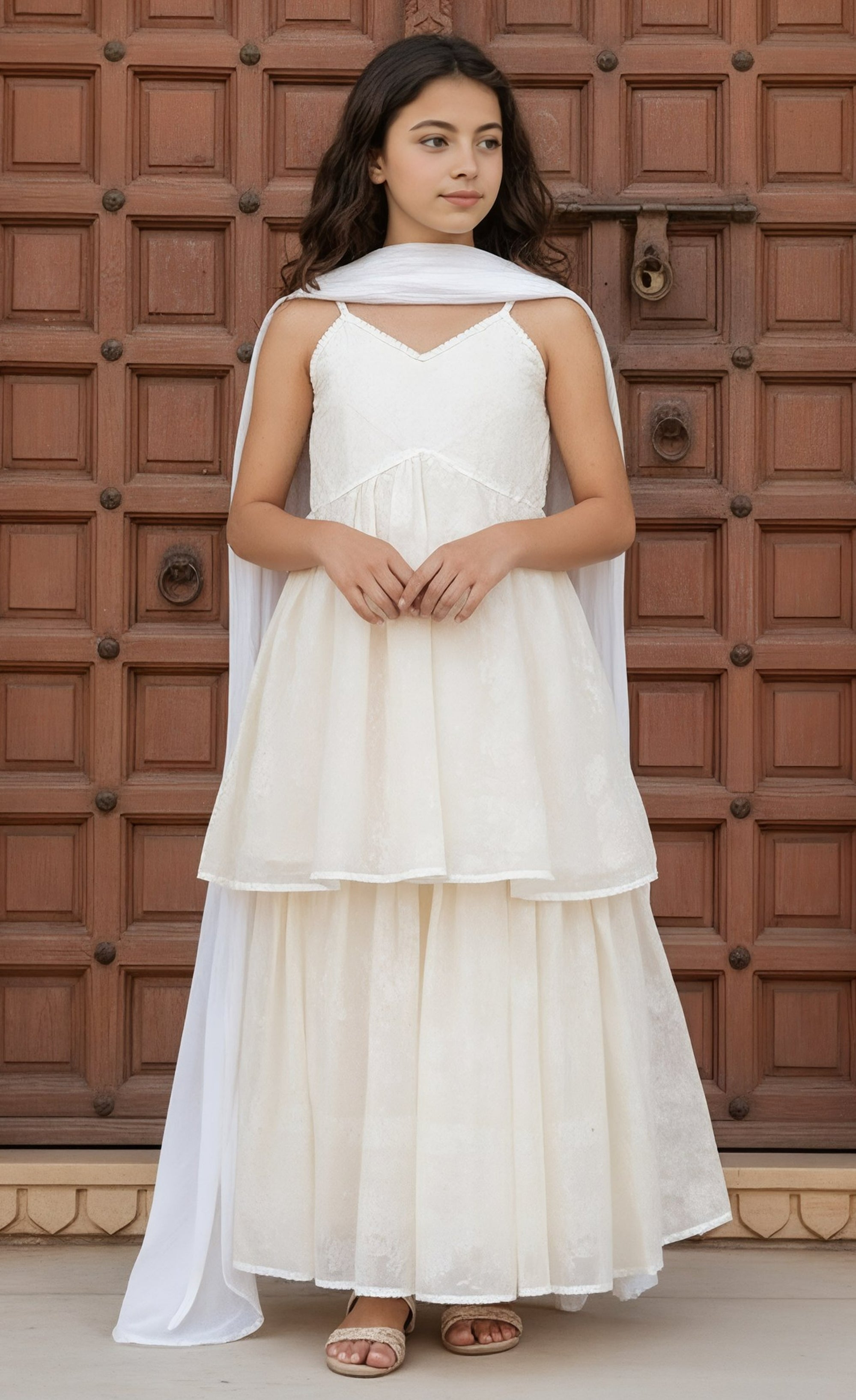 Offwhite Embroidered Kurti Sharara Set