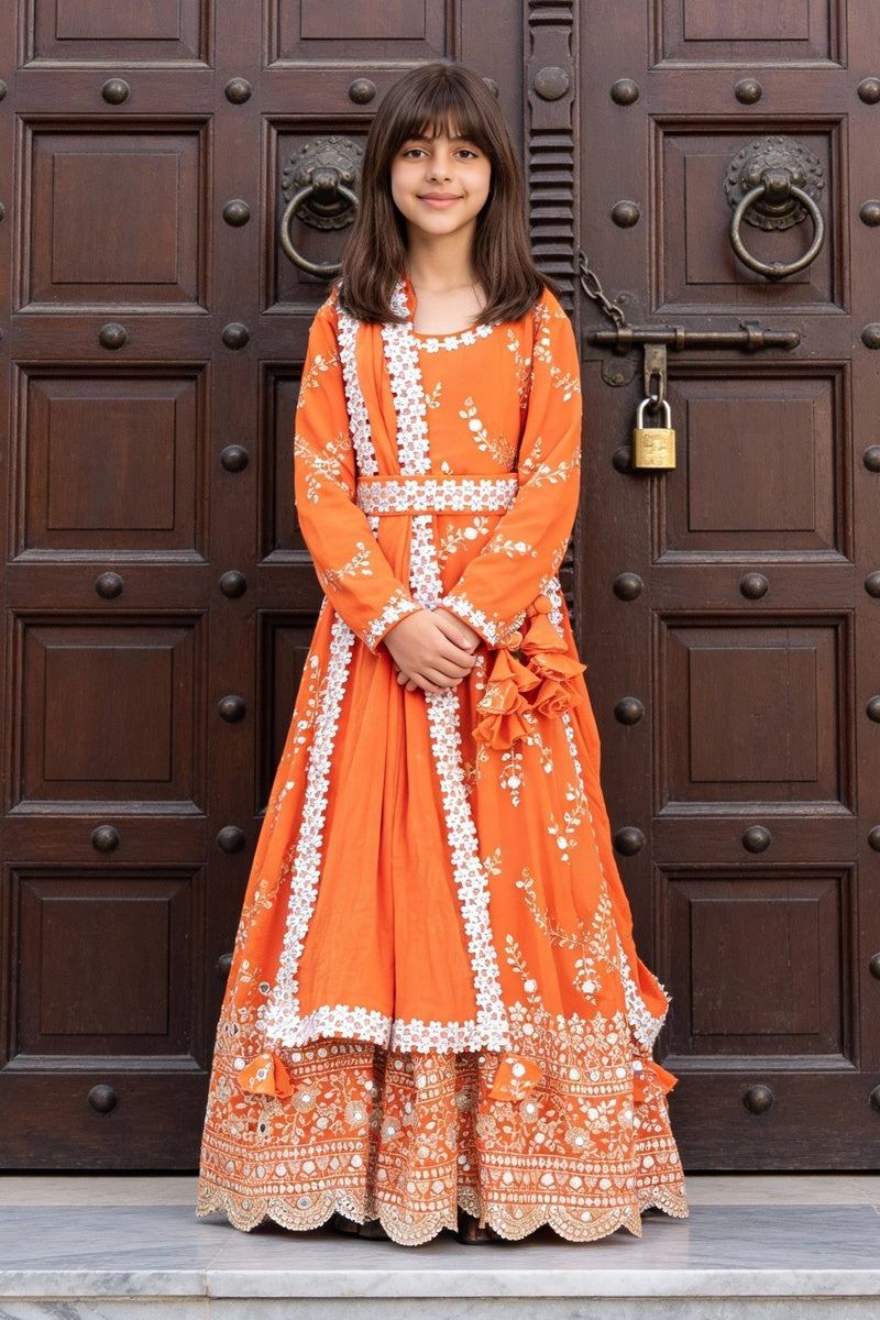 Orange Embroidered Anarkali with Dupatta