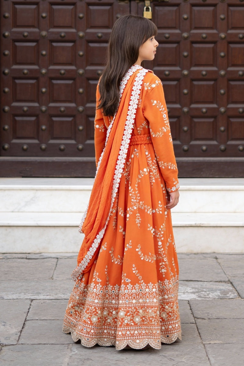 Orange Embroidered Anarkali with Dupatta
