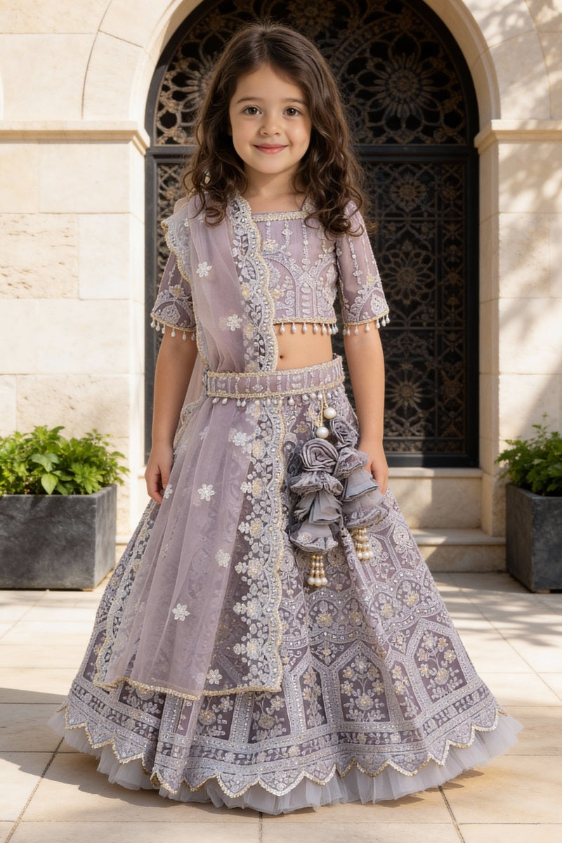 Grey Thread Lehenga for Girls