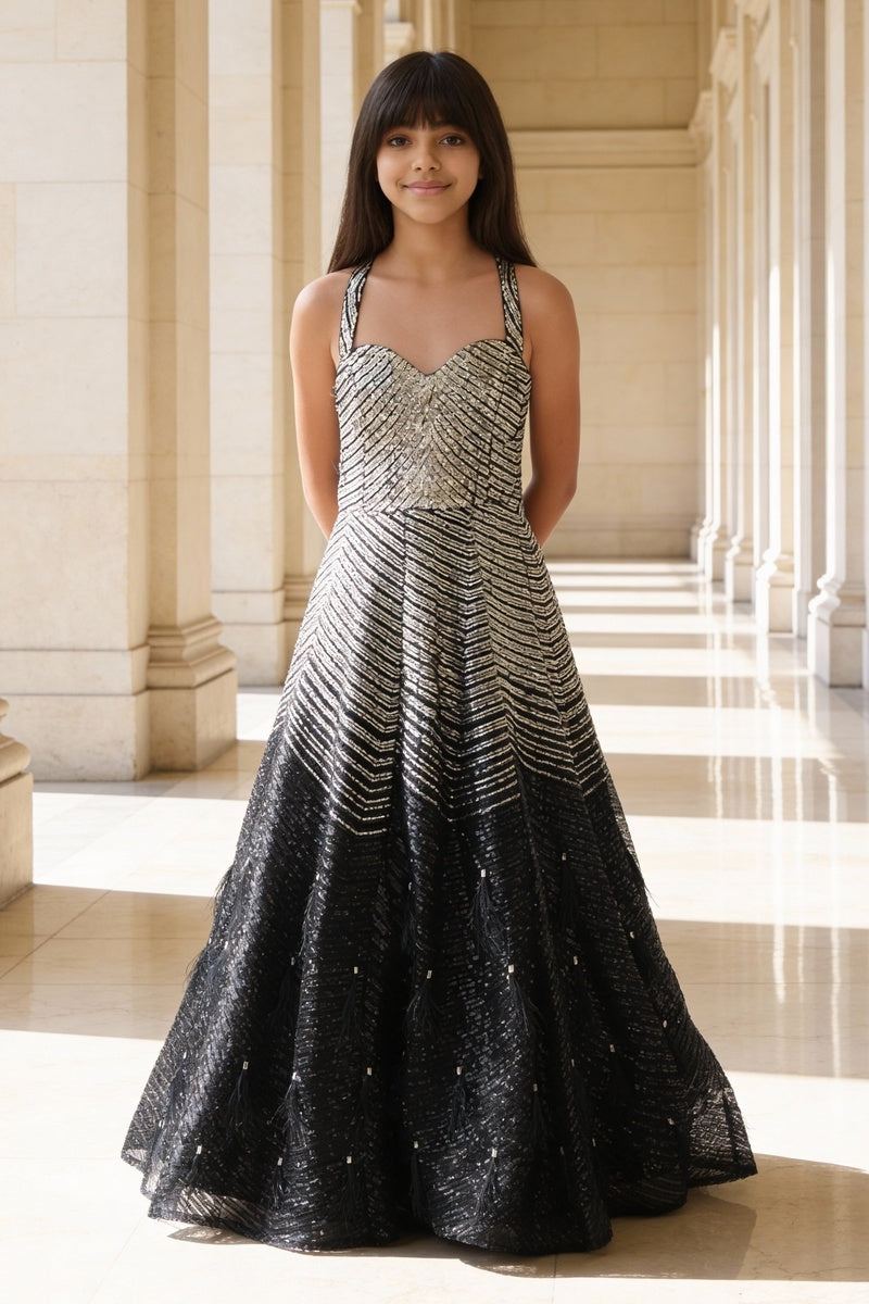 Silver & Black Sequence Gown