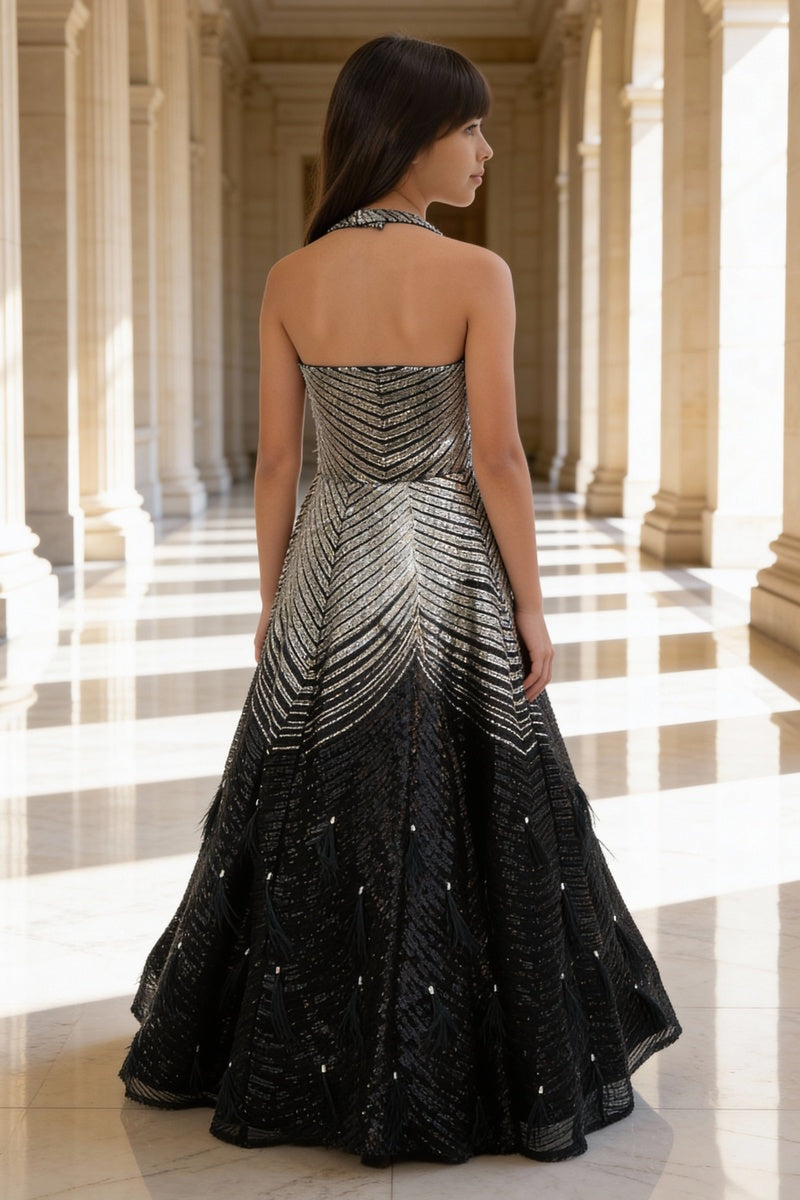 Silver & Black Sequence Gown