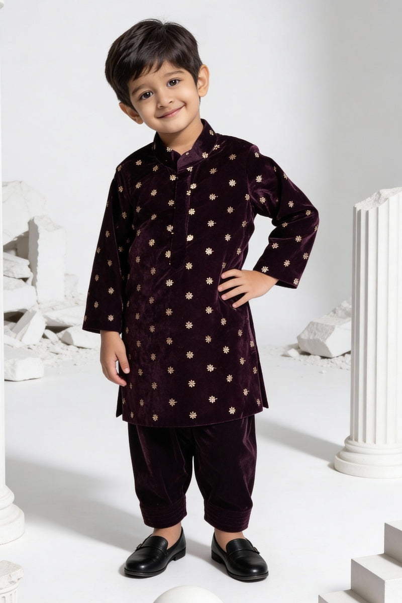 Burgundy Magic Velvet Kurta Set