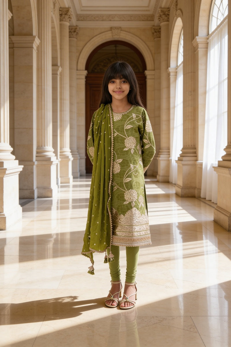 Green Brocade Kurti with Chudidar