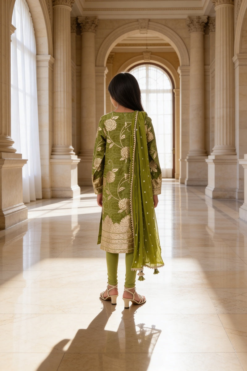 Green Brocade Kurti with Chudidar