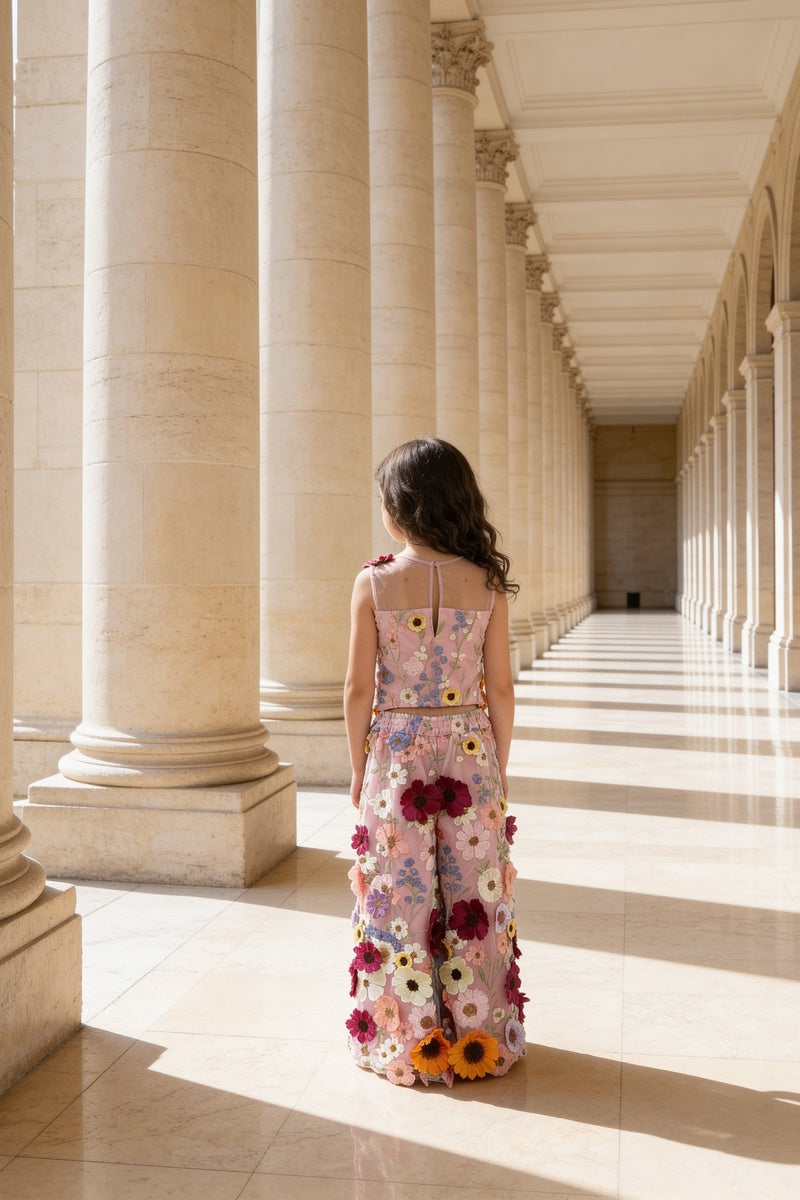 Pink 3D Flower Top with Plazzo