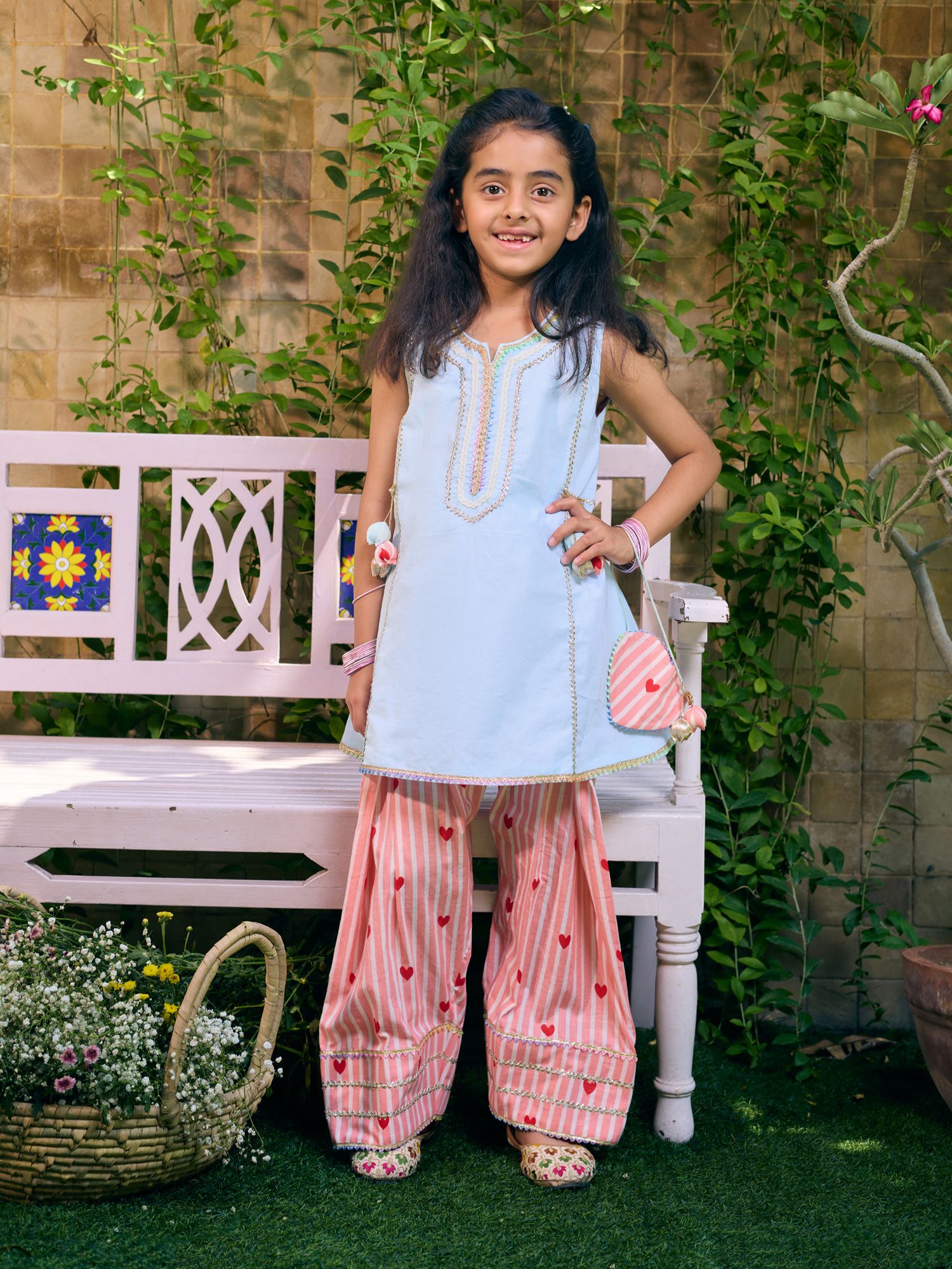 Blue Kurti with Printed Farshi Salwar