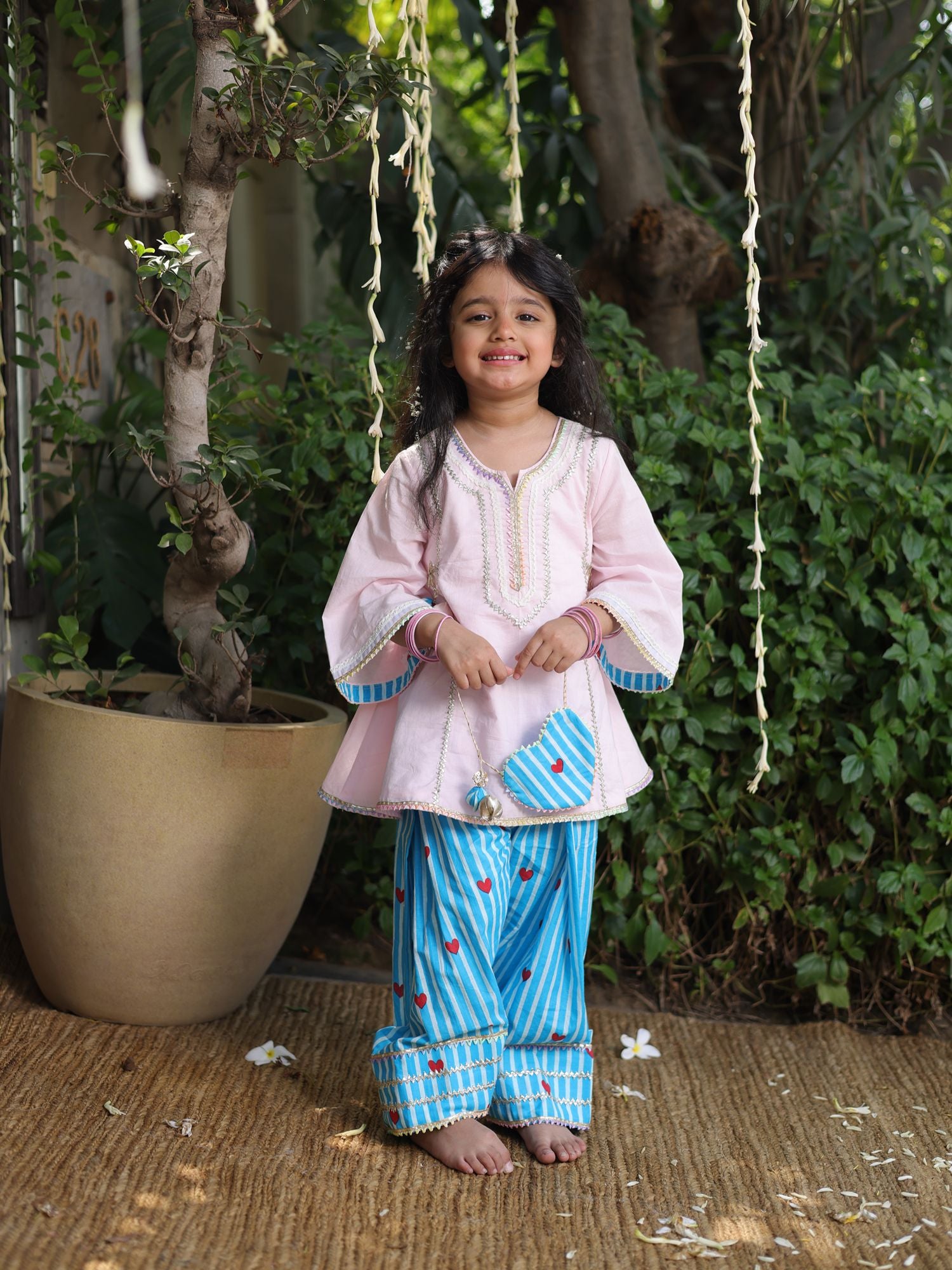 Pink Kurti with Printed Farshi Salwar