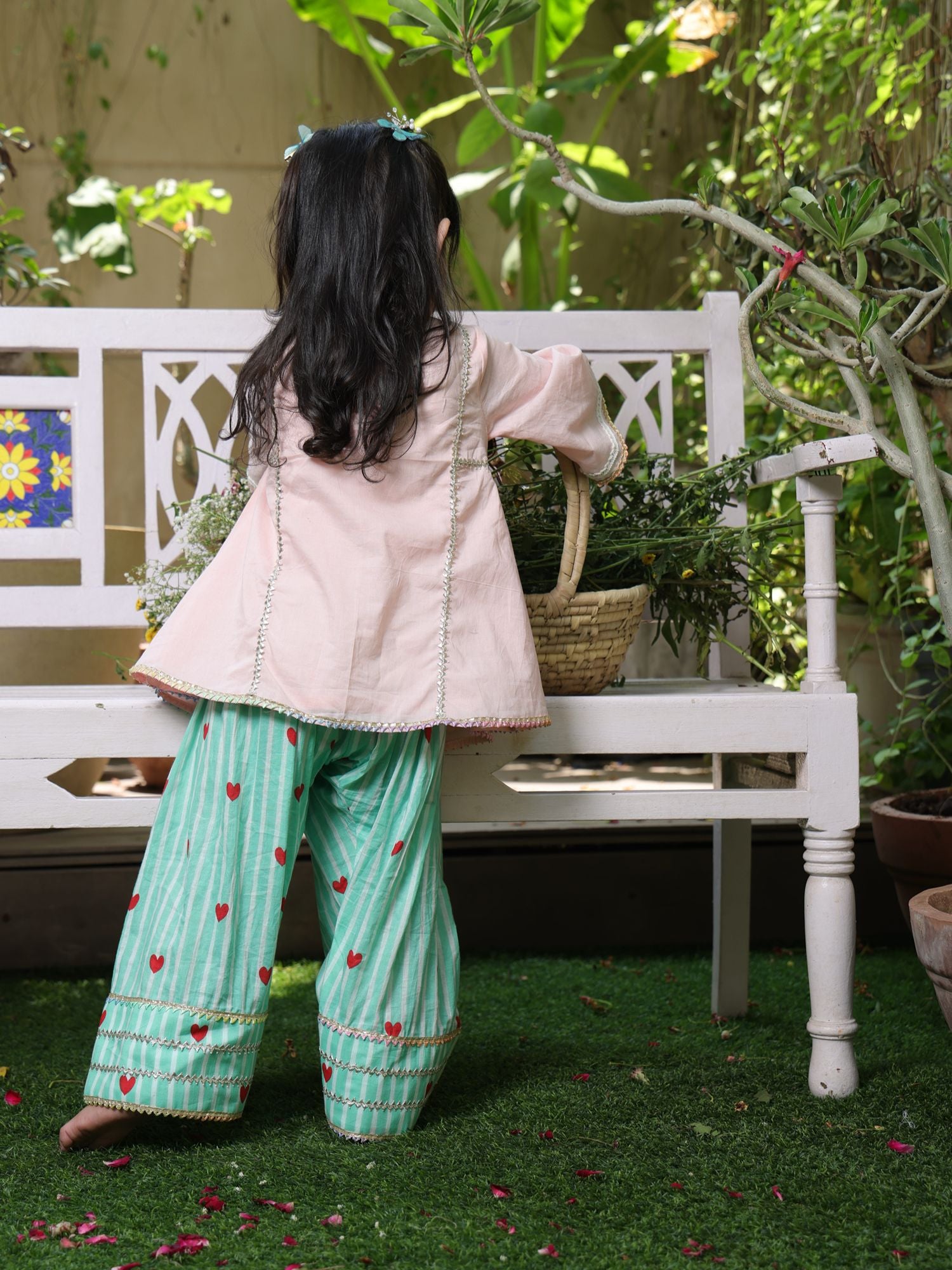 Peach Kurti with Printed Farshi Salwar