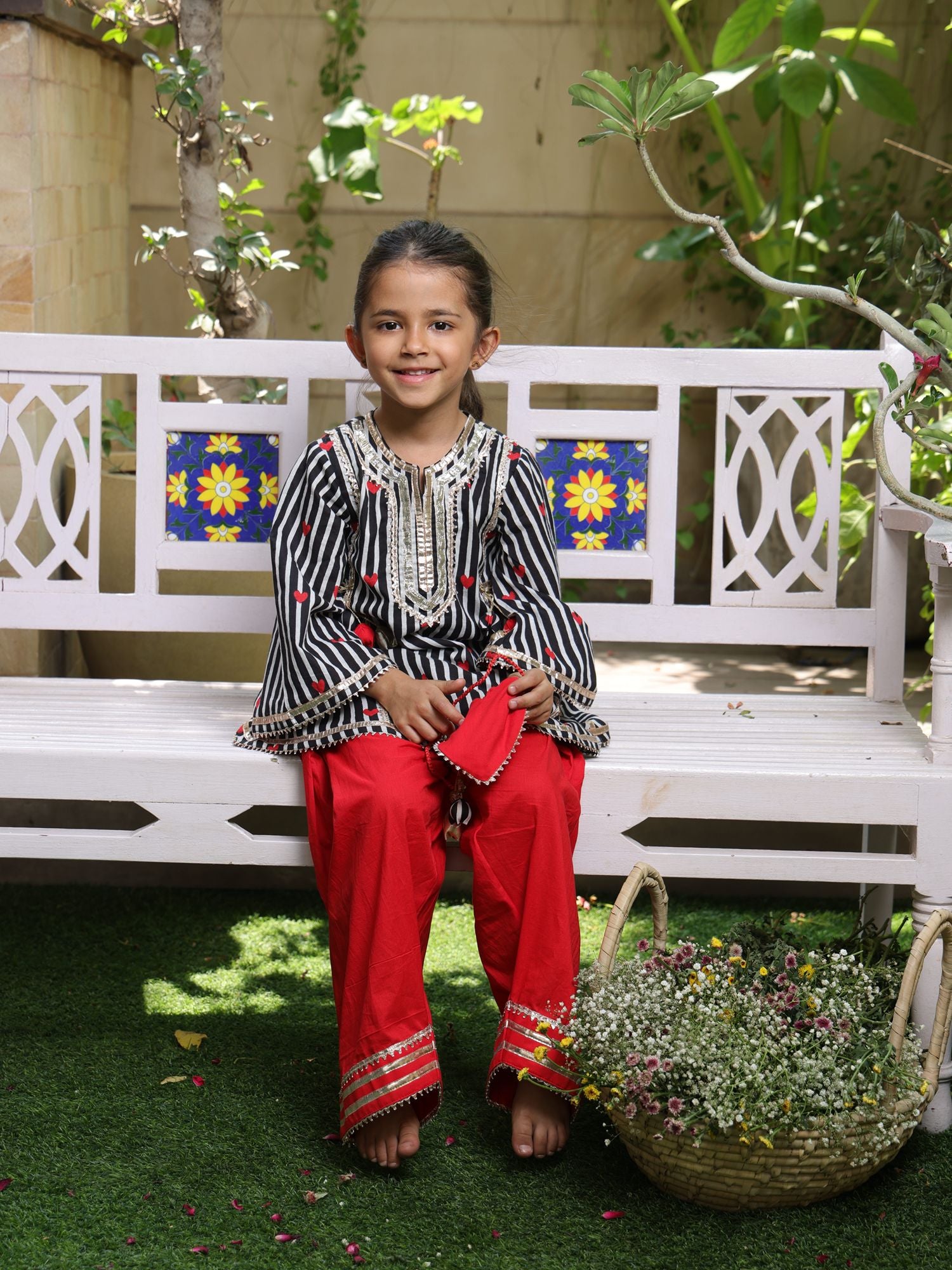 Printed Kurti with Red Farshi Salwar
