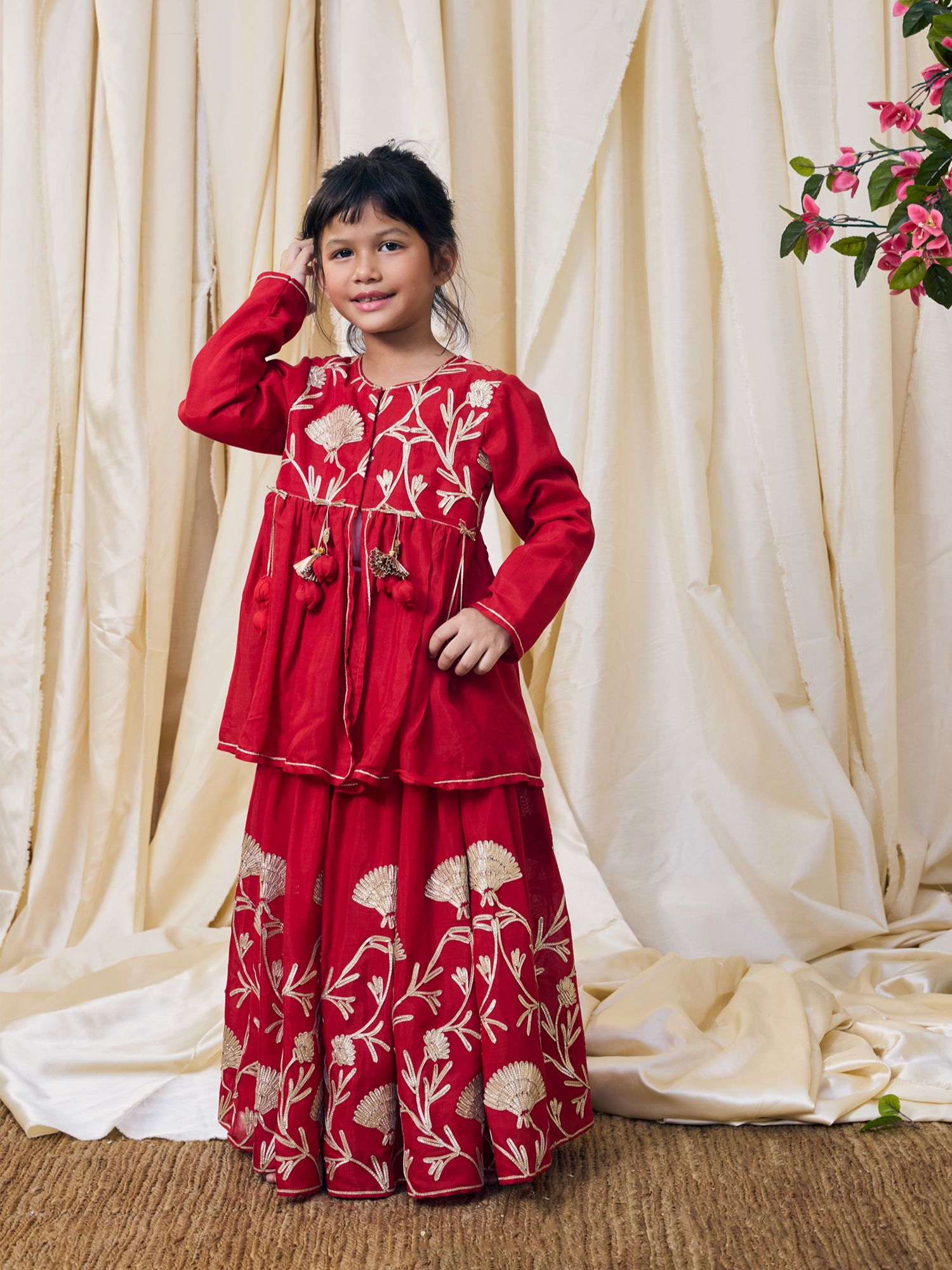Red Gota Embroidered Kurti Lehenga Set