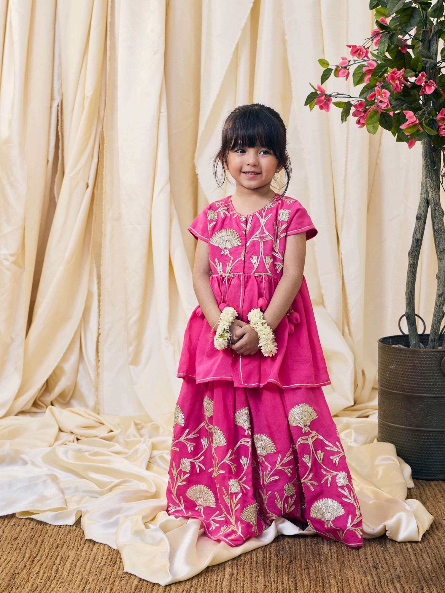 Pink Gota Embroidered Kurti Lehenga Set